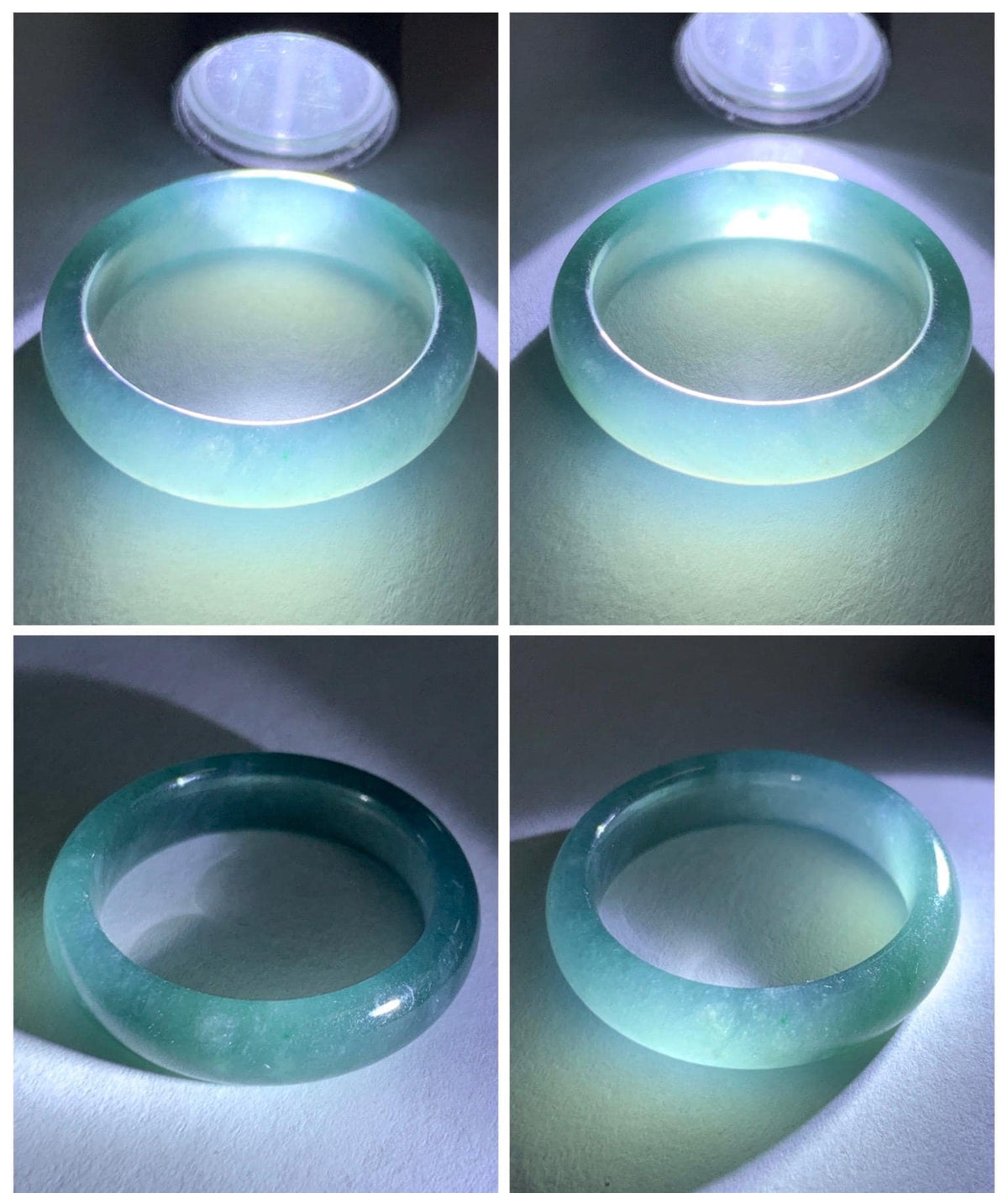 Natural Guatemalan Grade A Icy Translucent Teal Blue Jade Jadeite Jieyang Band Ring Comfort Fit Size 9.25 US 4g 天然冰胶危蓝翡翠揭阳工戒圈 WJY420A