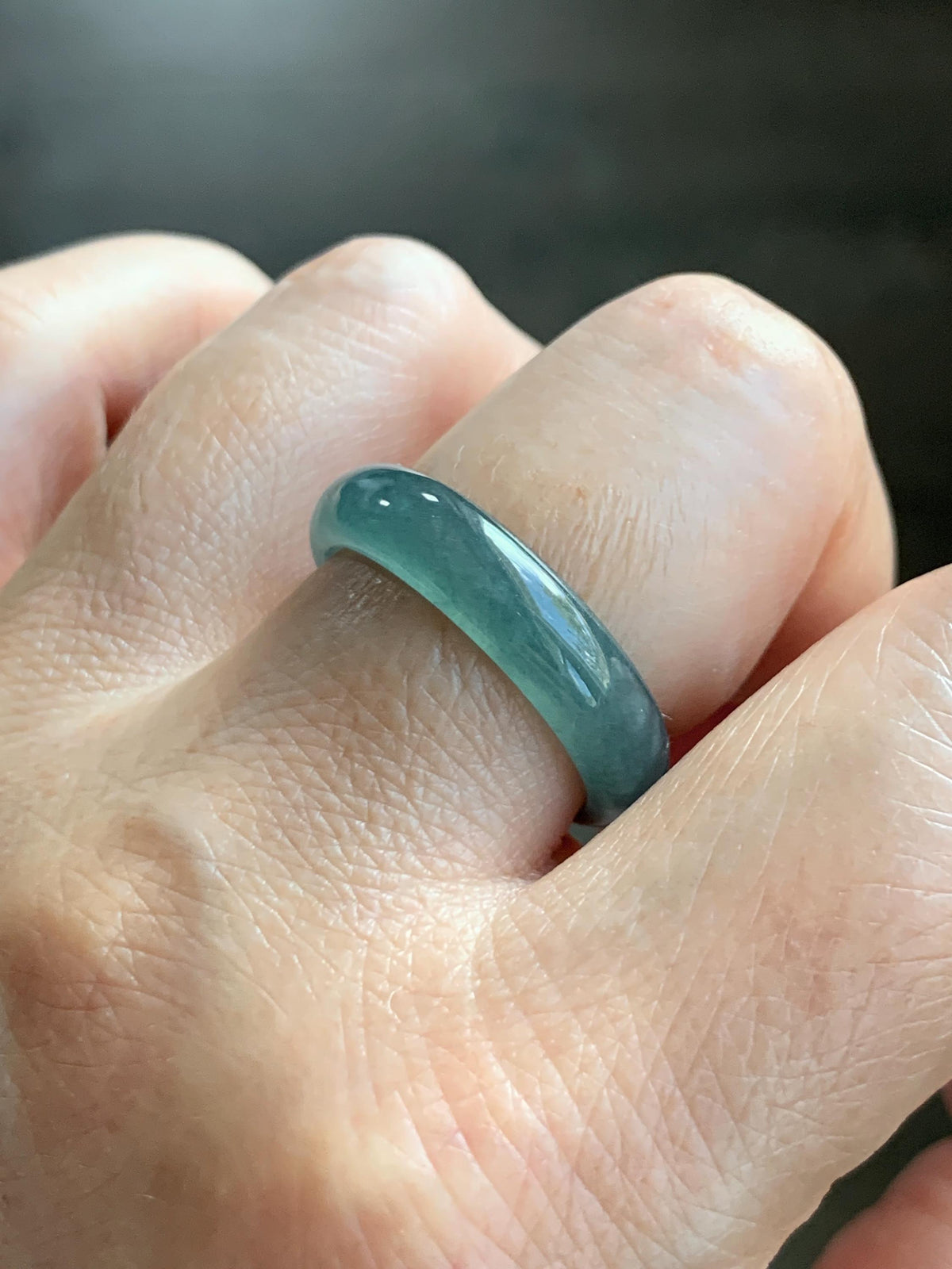 Natural Guatemalan Grade A Icy Translucent Teal Blue Jade Jadeite Jieyang Band Ring Comfort Fit Size 9.25 US 4g 天然冰胶危蓝翡翠揭阳工戒圈 WJY420A