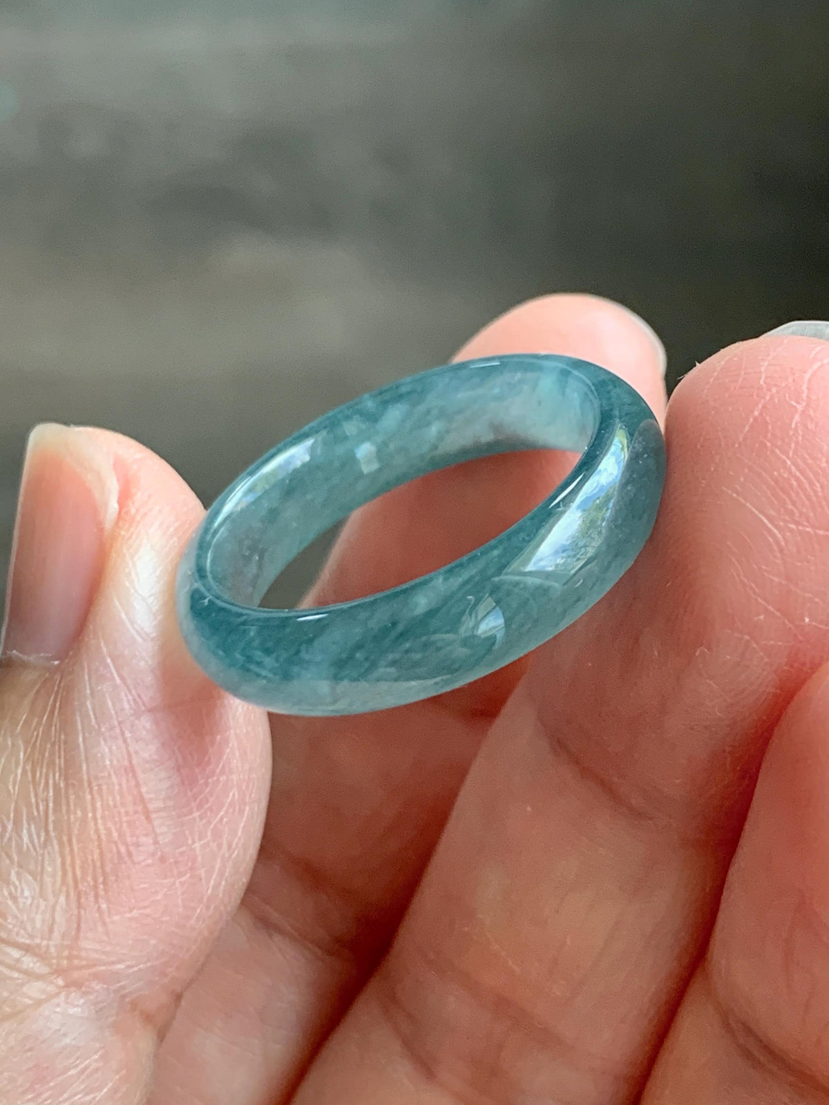 Natural Guatemalan Grade A Icy Translucent Teal Blue Jade Jadeite Jieyang Band Ring Comfort Fit Size 9.25 US 4g 天然冰胶危蓝翡翠揭阳工戒圈 WJY420A
