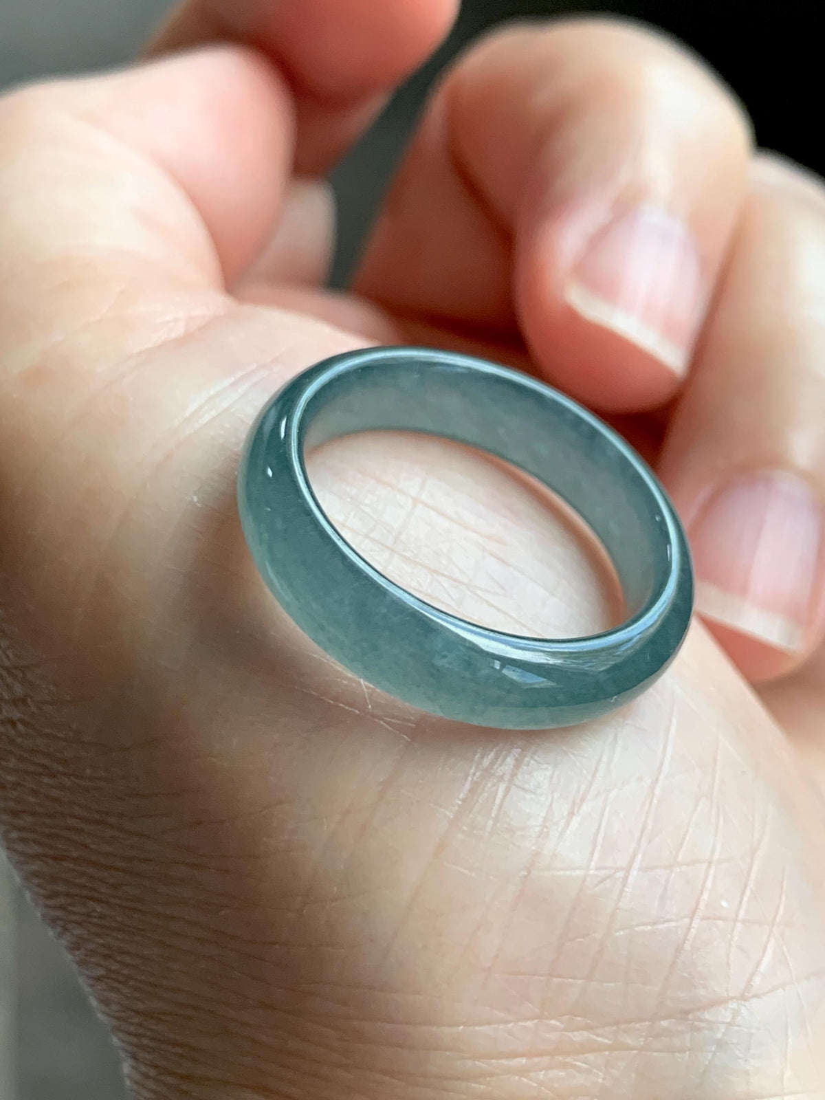 Natural Guatemalan Grade A Icy Translucent Teal Blue Jade Jadeite Jieyang Band Ring Comfort Fit Size 9.25 US 4g 天然冰胶危蓝翡翠揭阳工戒圈 WJY420A