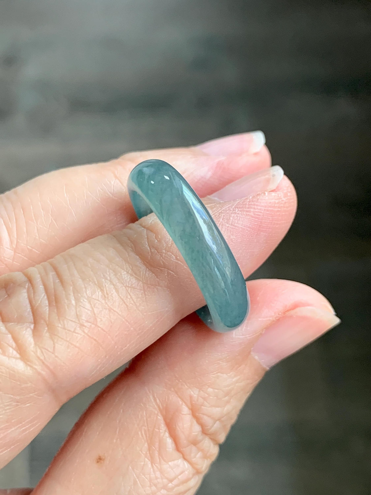 Natural Guatemalan Grade A Icy Translucent Teal Blue Jade Jadeite Jieyang Band Ring Comfort Fit Size 9.25 US 4g 天然冰胶危蓝翡翠揭阳工戒圈 WJY420A