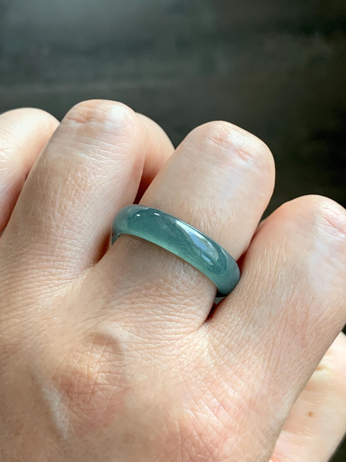 Natural Guatemalan Grade A Icy Translucent Teal Blue Jade Jadeite Jieyang Band Ring Comfort Fit Size 9.25 US 4g 天然冰胶危蓝翡翠揭阳工戒圈 WJY420A