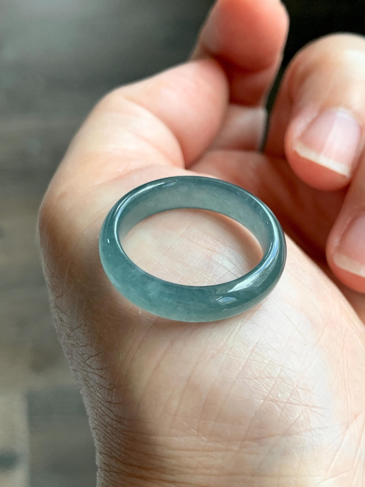 Natural Guatemalan Grade A Icy Translucent Teal Blue Jade Jadeite Jieyang Band Ring Comfort Fit Size 9.25 US 4g 天然冰胶危蓝翡翠揭阳工戒圈 WJY420A