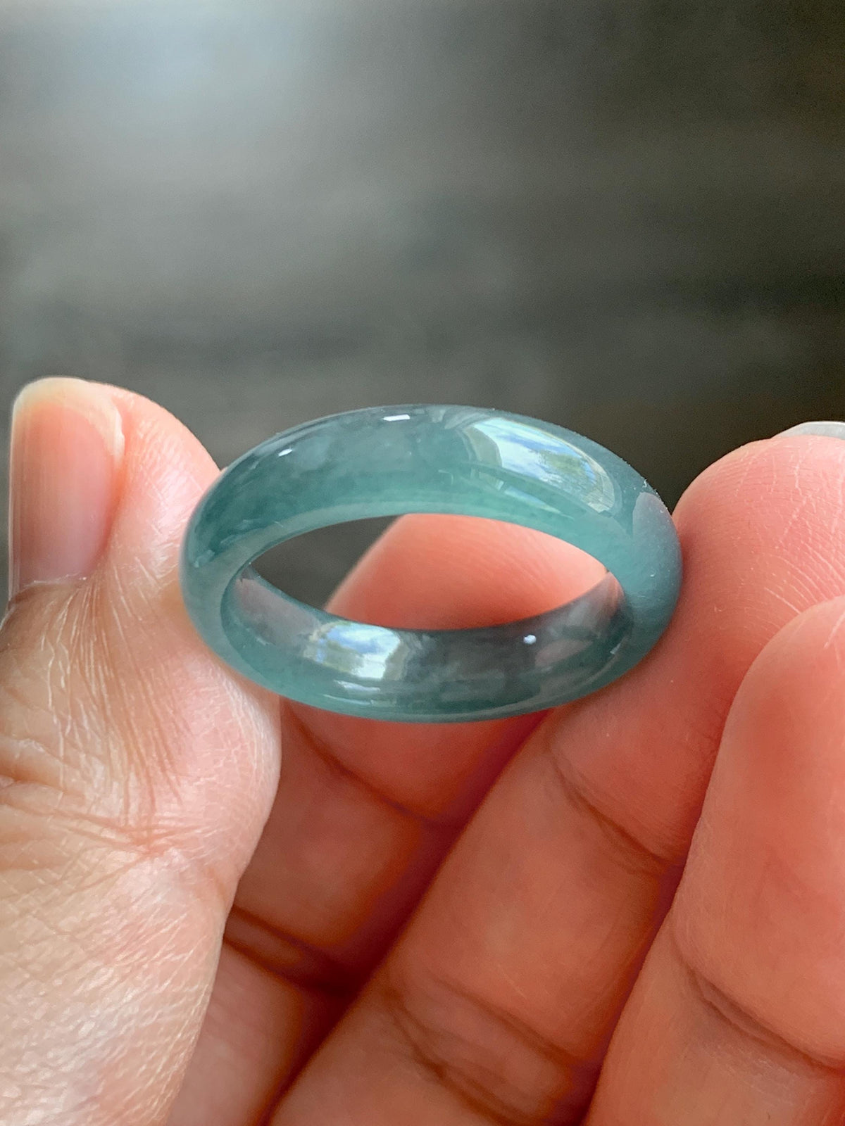 Natural Guatemalan Grade A Icy Translucent Teal Blue Jade Jadeite Jieyang Band Ring Comfort Fit Size 9.25 US 4g 天然冰胶危蓝翡翠揭阳工戒圈 WJY420A