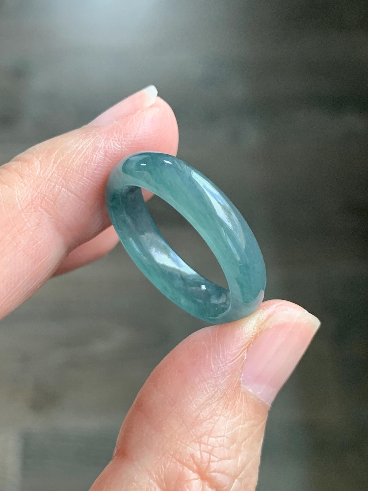 Natural Guatemalan Grade A Icy Translucent Teal Blue Jade Jadeite Jieyang Band Ring Comfort Fit Size 9.25 US 4g 天然冰胶危蓝翡翠揭阳工戒圈 WJY420A