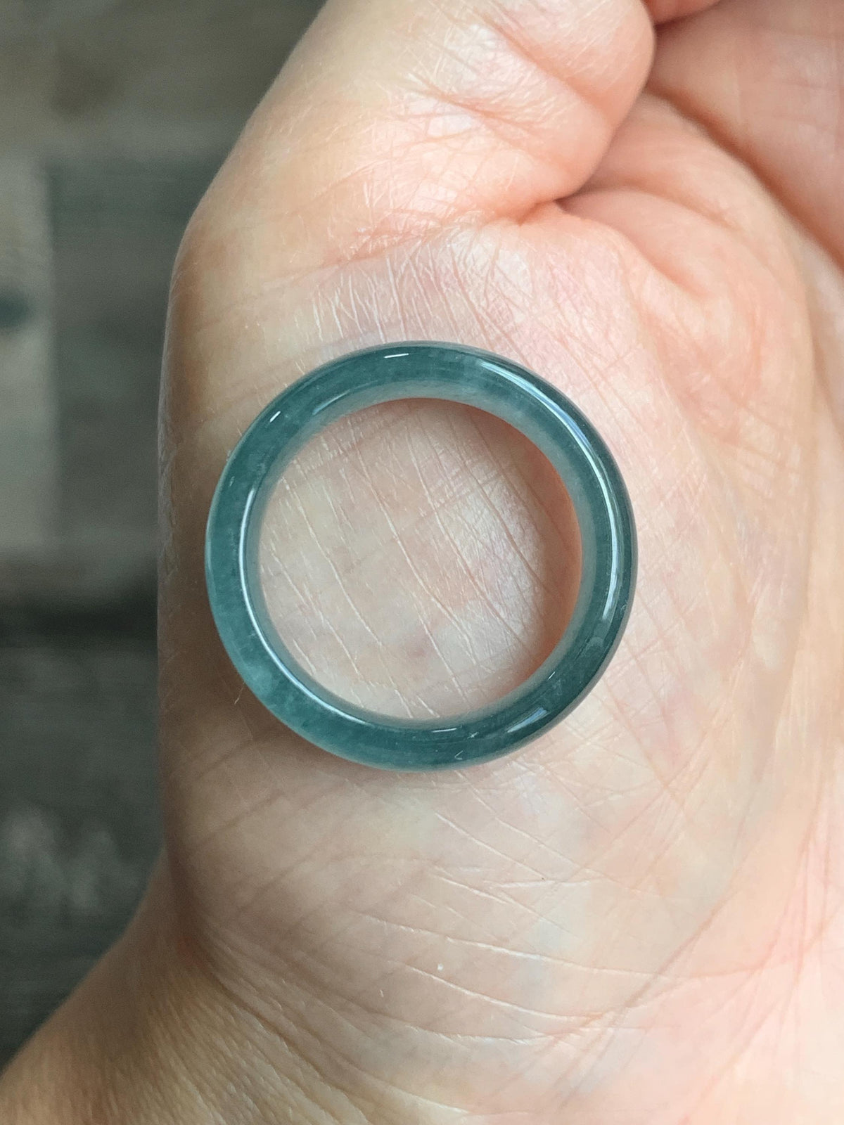 Natural Guatemalan Grade A Icy Translucent Teal Blue Jade Jadeite Jieyang Band Ring Comfort Fit Size 9.25 US 4g 天然冰胶危蓝翡翠揭阳工戒圈 WJY420A