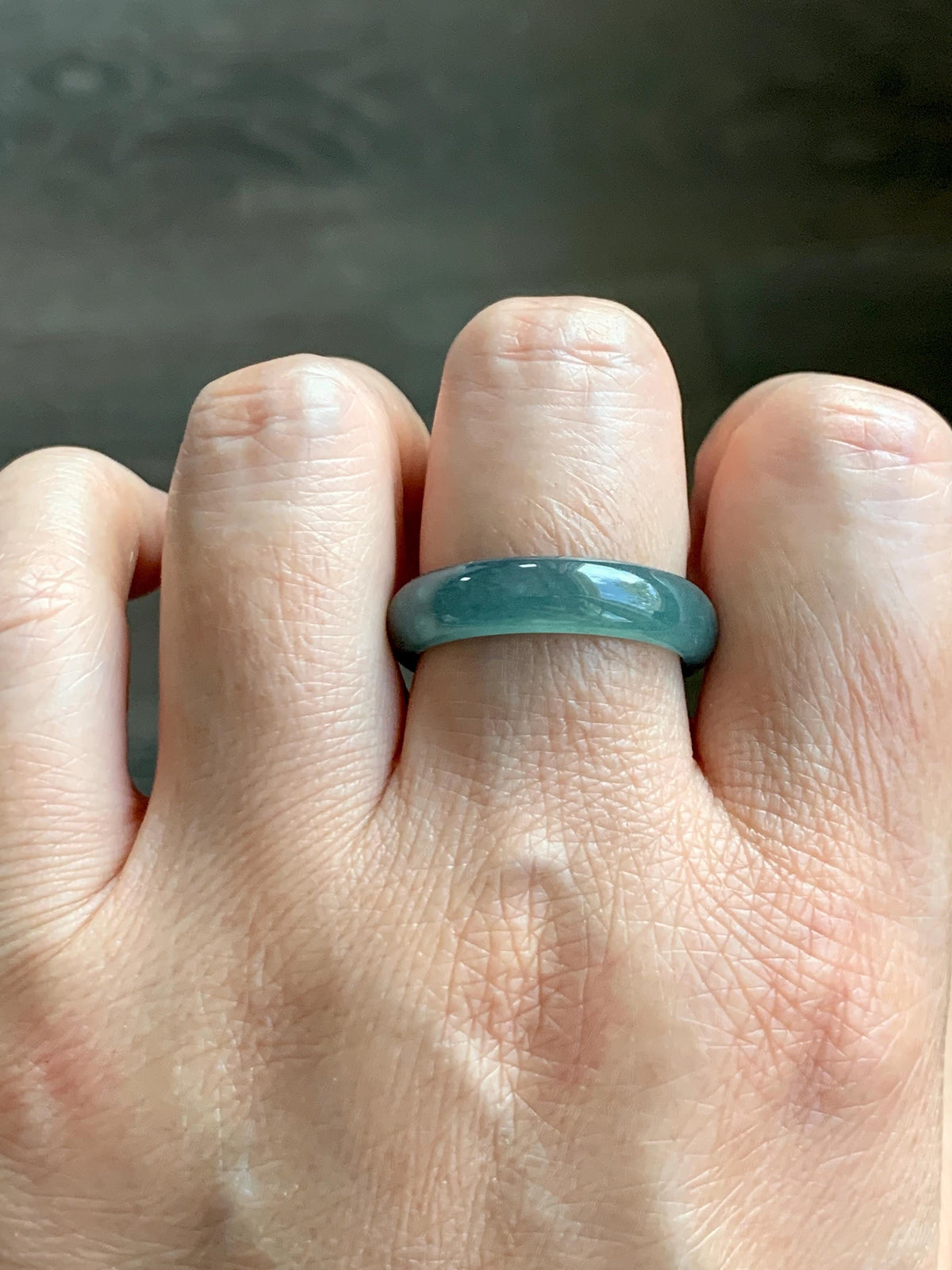 Natural Guatemalan Grade A Icy Translucent Teal Blue Jade Jadeite Jieyang Band Ring Comfort Fit Size 9.25 US 4g 天然冰胶危蓝翡翠揭阳工戒圈 WJY420A