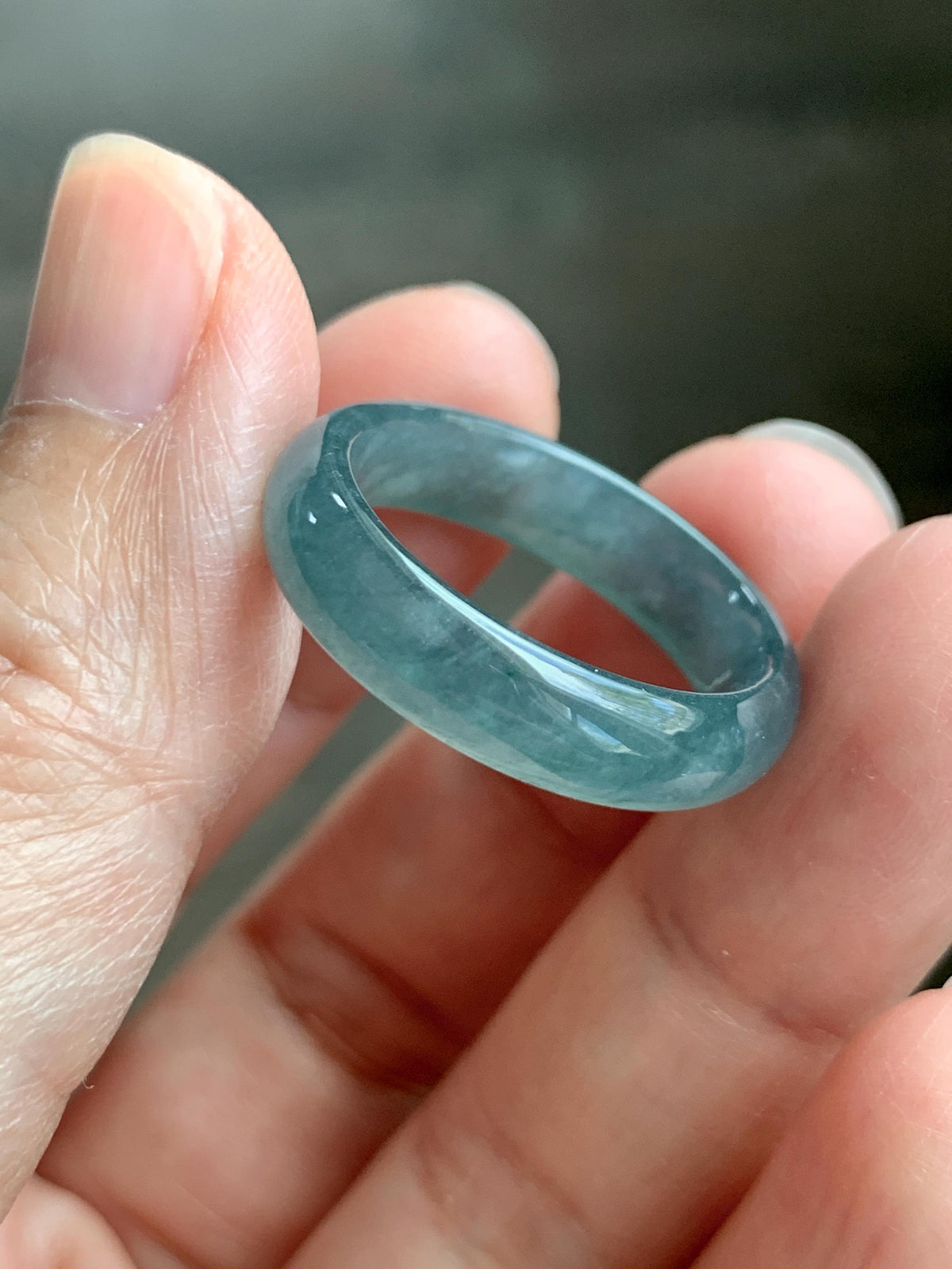 Natural Guatemalan Grade A Icy Translucent Teal Blue Jade Jadeite Jieyang Band Ring Comfort Fit Size 9.25 US 4g 天然冰胶危蓝翡翠揭阳工戒圈 WJY420A