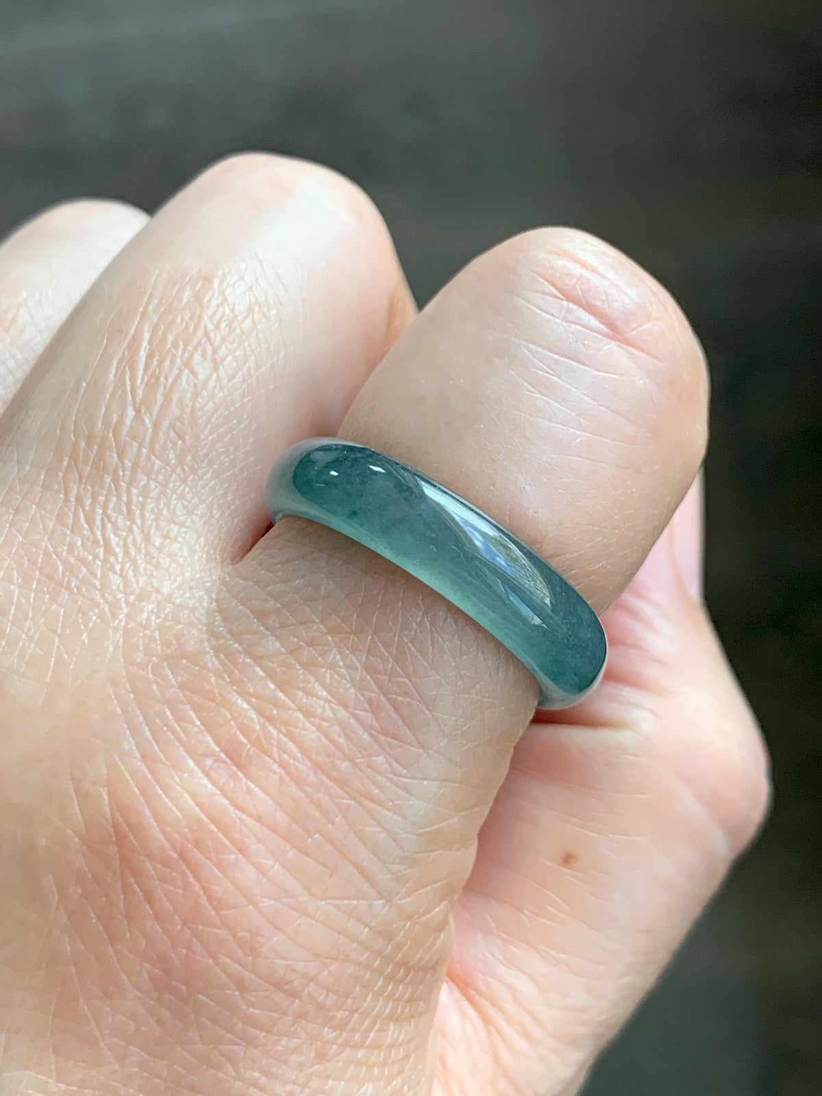 Natural Guatemalan Grade A Icy Translucent Teal Blue Jade Jadeite Jieyang Band Ring Comfort Fit Size 9.25 US 4g 天然冰胶危蓝翡翠揭阳工戒圈 WJY420A