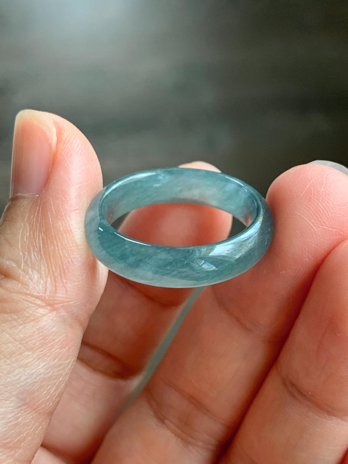 Natural Guatemalan Grade A Icy Translucent Teal Blue Jade Jadeite Jieyang Band Ring Comfort Fit Size 9.25 US 4g 天然冰胶危蓝翡翠揭阳工戒圈 WJY420A