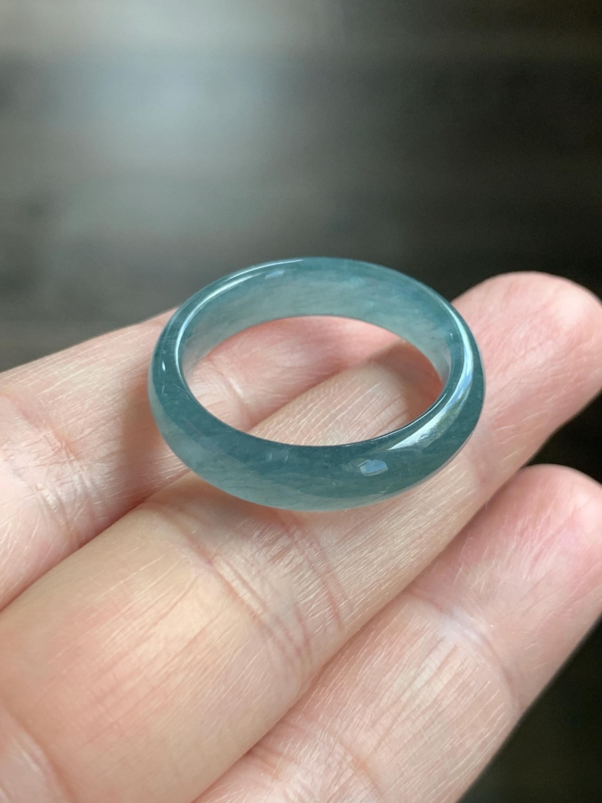 Natural Guatemalan Grade A Icy Translucent Teal Blue Jade Jadeite Jieyang Band Ring Comfort Fit Size 9.25 US 4g 天然冰胶危蓝翡翠揭阳工戒圈 WJY420A