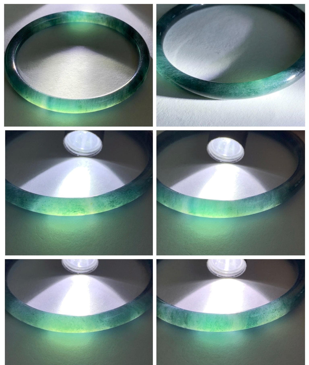 Certified Natural Grade A Guatemalan Icy Highly Translucent Dark Teal Green Jade Jadeite Slim Bangle 56.7mm 7” 18.36g 天然冰胶危深蓝绿翡翠细圆条手镯 992