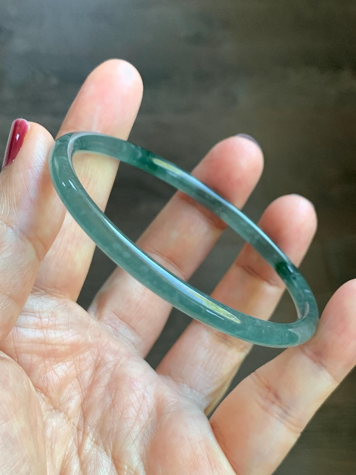 Certified Natural Grade A Guatemalan Icy Translucent Light Teal Green Jade Jadeite Skinny Bangle 60.25mm 7.45” 12.85g 天然冰胶危蓝绿翡翠细圆条手镯 933