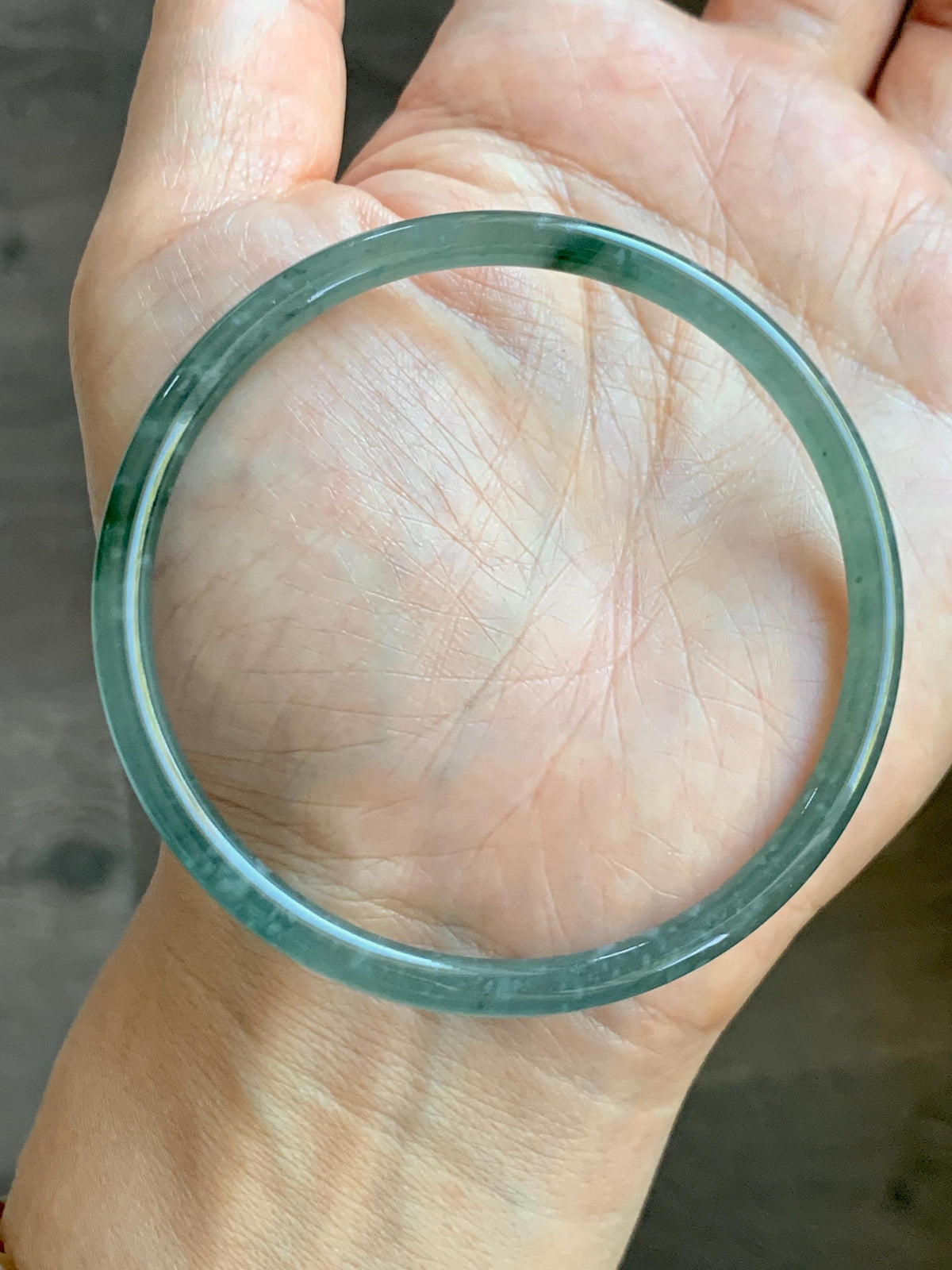 Certified Natural Grade A Guatemalan Icy Translucent Light Teal Green Jade Jadeite Skinny Bangle 60.25mm 7.45” 12.85g 天然冰胶危蓝绿翡翠细圆条手镯 933