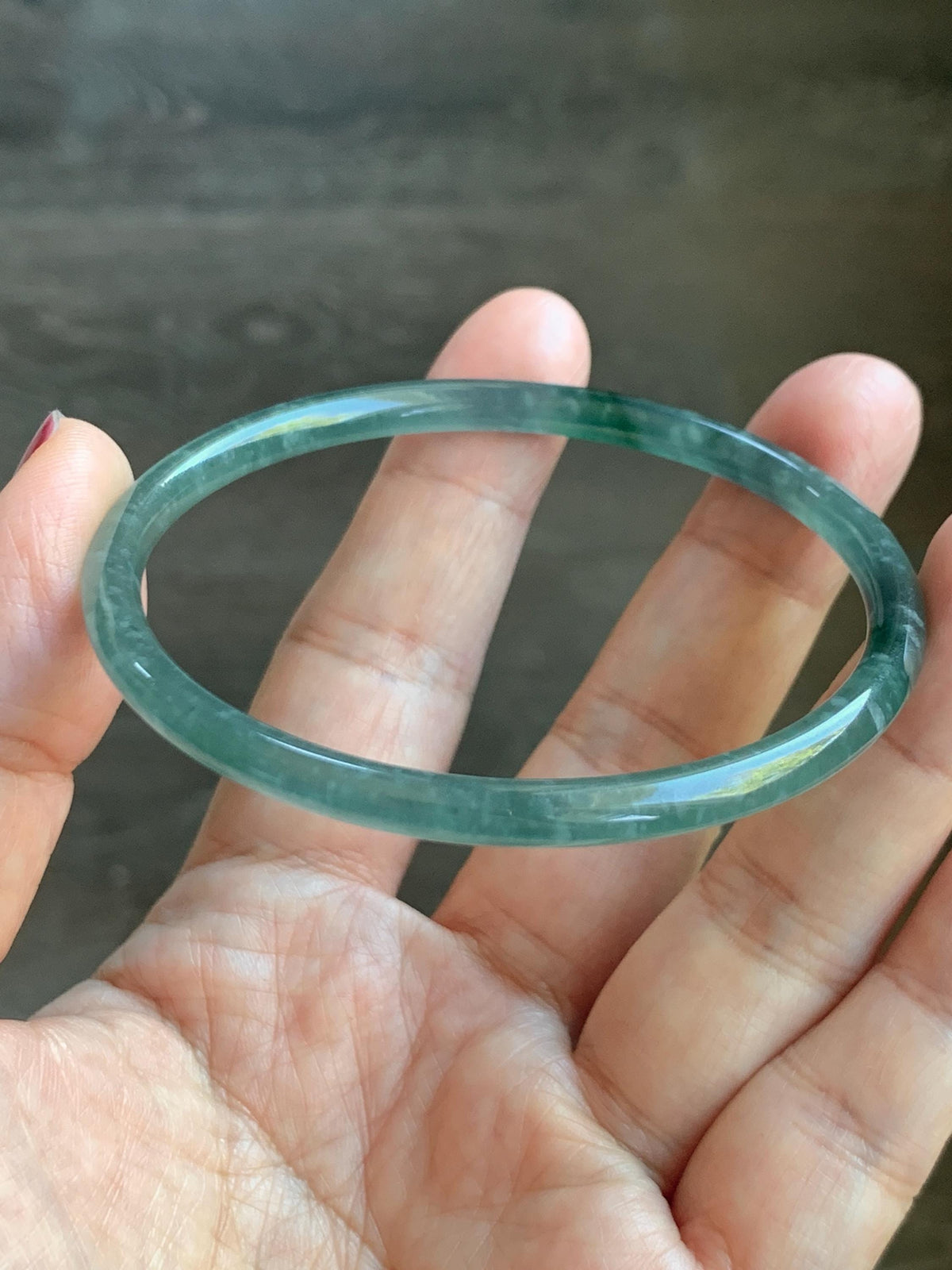 Certified Natural Grade A Guatemalan Icy Translucent Light Teal Green Jade Jadeite Skinny Bangle 60.25mm 7.45” 12.85g 天然冰胶危蓝绿翡翠细圆条手镯 933