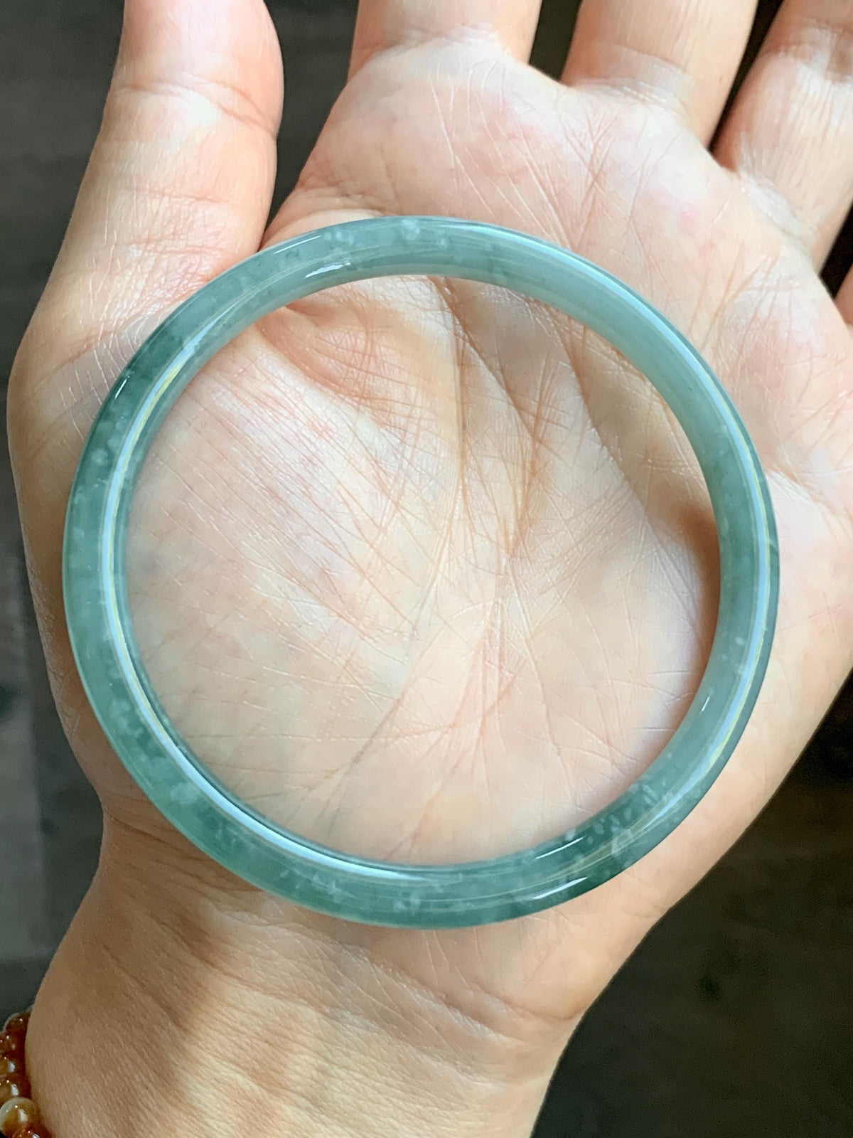 Certified Natural Grade A Guatemalan Icy Translucent Light Dusty Teal Jade Jadeite Slim Bangle 60mm 7.42" 20g 天然冰危浅蓝翡翠细圆条手镯 956