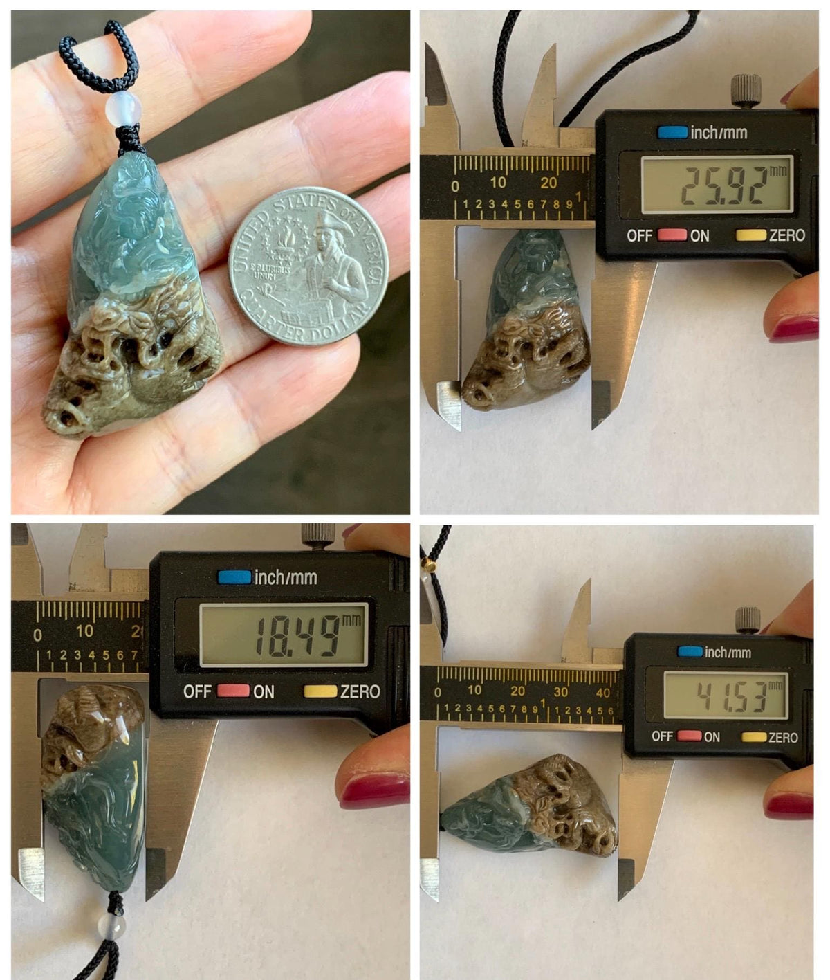 Natural Grade A Guatemalan Icy Translucent Dusty Blue & Brown Bicolored Jade Jadeite Dragon Pendant Rope Necklace 28g 天然冰危淡蓝皮壳翡翠盘龙吊坠 WSL350A