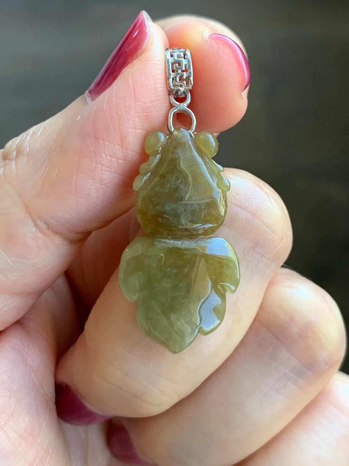 Natural Grade A Icy Translucent Dark Yellow Marbled Jade Jadeite Carved Goldfish Pendant Sterling Silver 4g 天然冰黄翡翠金鱼吊坠 MJY175B