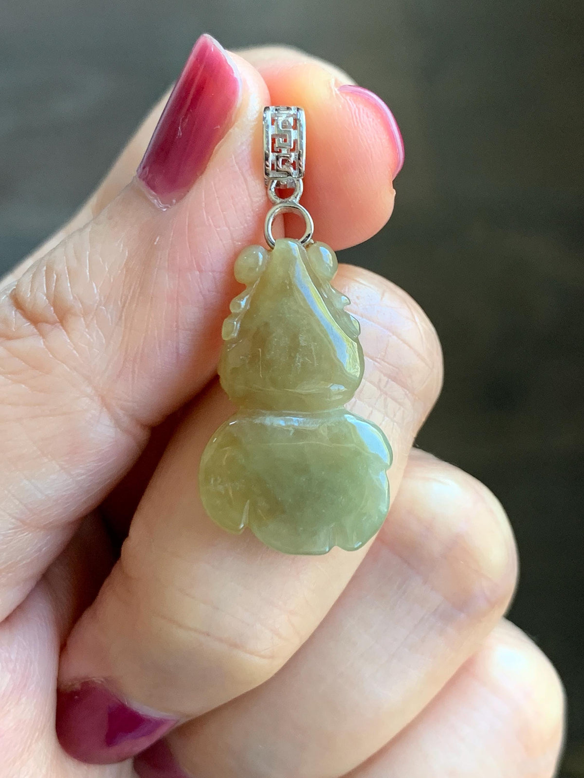Natural Grade A Icy Translucent Dark Yellow Marbled Jade Jadeite Carved Goldfish Pendant Sterling Silver 3g 天然冰黄翡翠金鱼吊坠 MJY175A