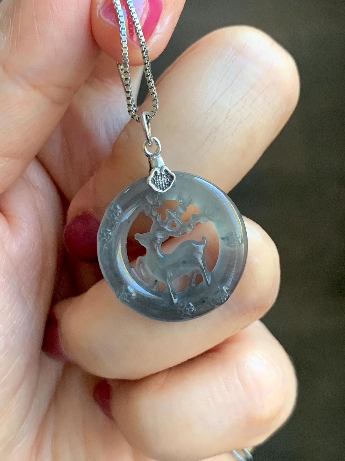 Natural Guatemalan Icy Highly Translucent Pastel Blue Wuji Jade Jadeite Deer Pendant Sterling Silver 3g 天然冰危起光乌鸡翡翠梅花鹿吊坠 WXL70