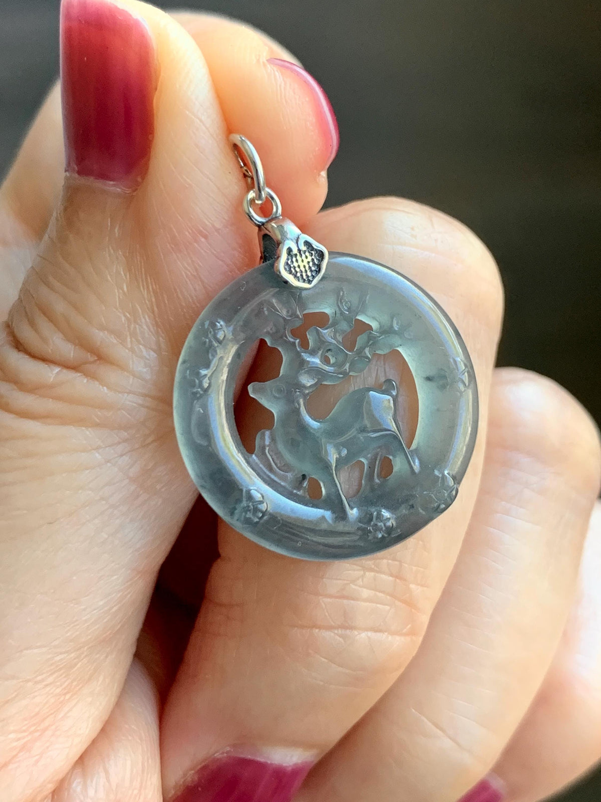 Natural Guatemalan Icy Highly Translucent Pastel Blue Wuji Jade Jadeite Deer Pendant Sterling Silver 3g 天然冰危起光乌鸡翡翠梅花鹿吊坠 WXL70