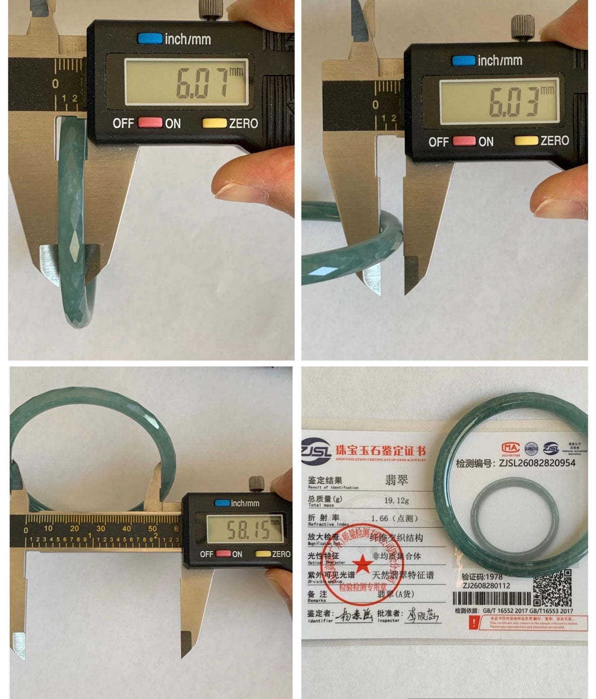Certified Natural Grade A Guatemalan Icy Translucent Dusty Teal Jade Jadeite Diamond Faceted Slim Bangle 58mm 7.19” 19g 天然冰危蓝绿翡翠细圆条切割面手镯 954