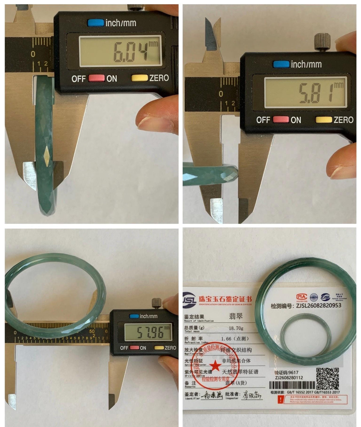 Certified Natural Grade A Guatemalan Icy Translucent Dusty Teal Jade Jadeite Diamond Faceted Slim Bangle 58mm 7.16” 19g 天然冰危蓝绿翡翠细圆条切割面手镯 953