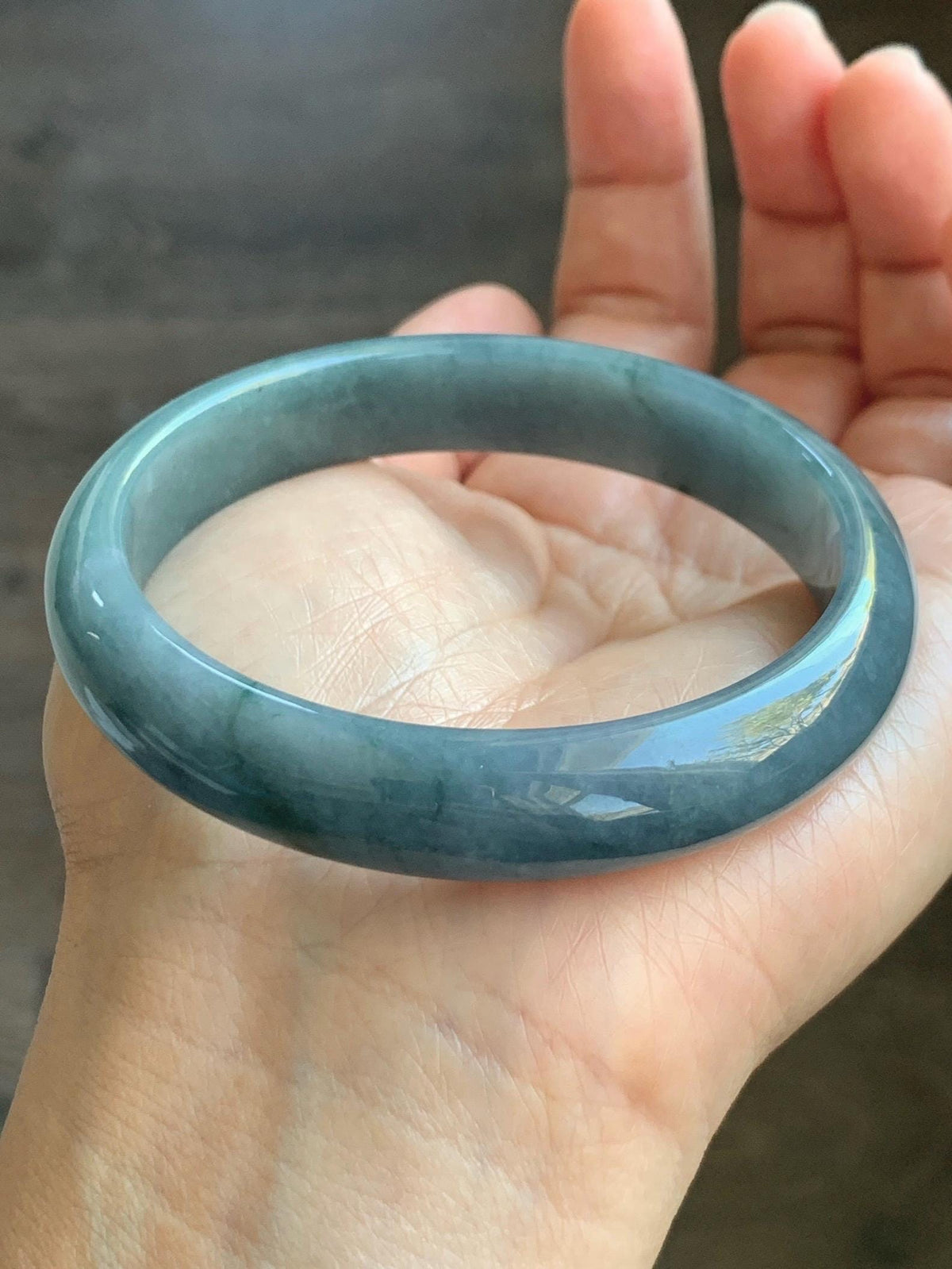 Certified Natural Grade A Guatemalan Icy Dusty Teal Blue & Green Marbled Jade Jadeite Wide Bangle Bracelet 58.3mm 7.2” 46g 天然冰危蓝飘绿翡翠正圈手镯 939
