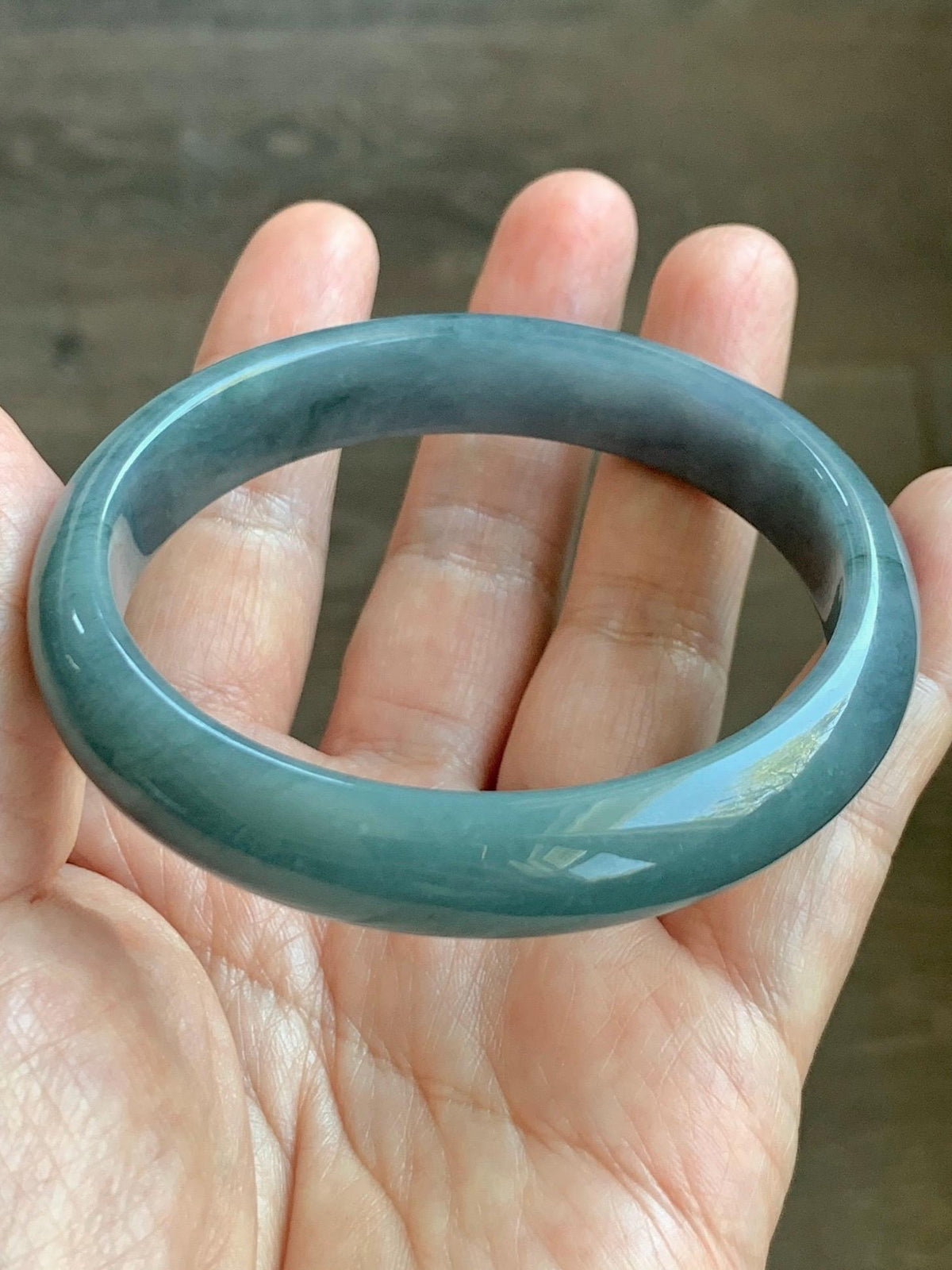 Certified Natural Grade A Guatemalan Icy Dusty Teal Blue & Green Marbled Jade Jadeite Wide Bangle Bracelet 58.3mm 7.2” 46g 天然冰危蓝飘绿翡翠正圈手镯 939