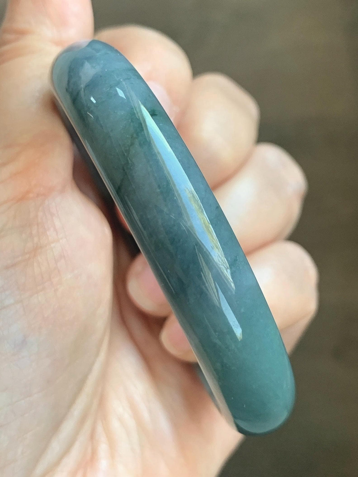Certified Natural Grade A Guatemalan Icy Dusty Teal Blue & Green Marbled Jade Jadeite Wide Bangle Bracelet 58.3mm 7.2” 46g 天然冰危蓝飘绿翡翠正圈手镯 939