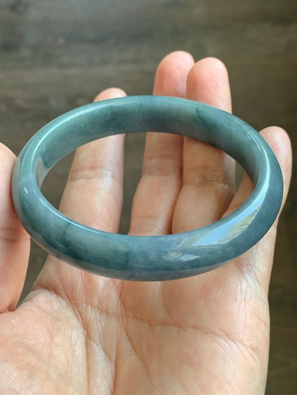 Certified Natural Grade A Guatemalan Icy Dusty Teal Blue & Green Marbled Jade Jadeite Wide Bangle Bracelet 58.3mm 7.2” 46g 天然冰危蓝飘绿翡翠正圈手镯 939