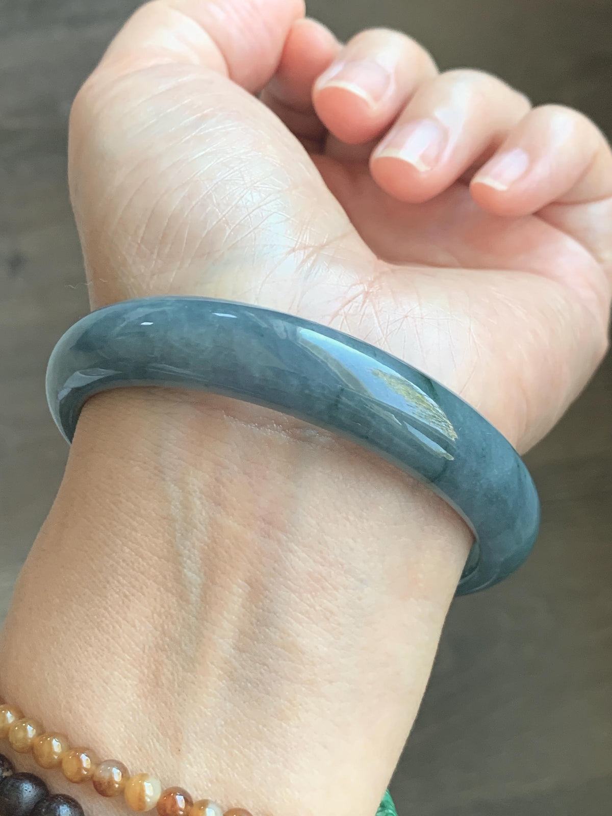 Certified Natural Grade A Guatemalan Icy Dusty Teal Blue & Green Marbled Jade Jadeite Wide Bangle Bracelet 58.3mm 7.2” 46g 天然冰危蓝飘绿翡翠正圈手镯 939