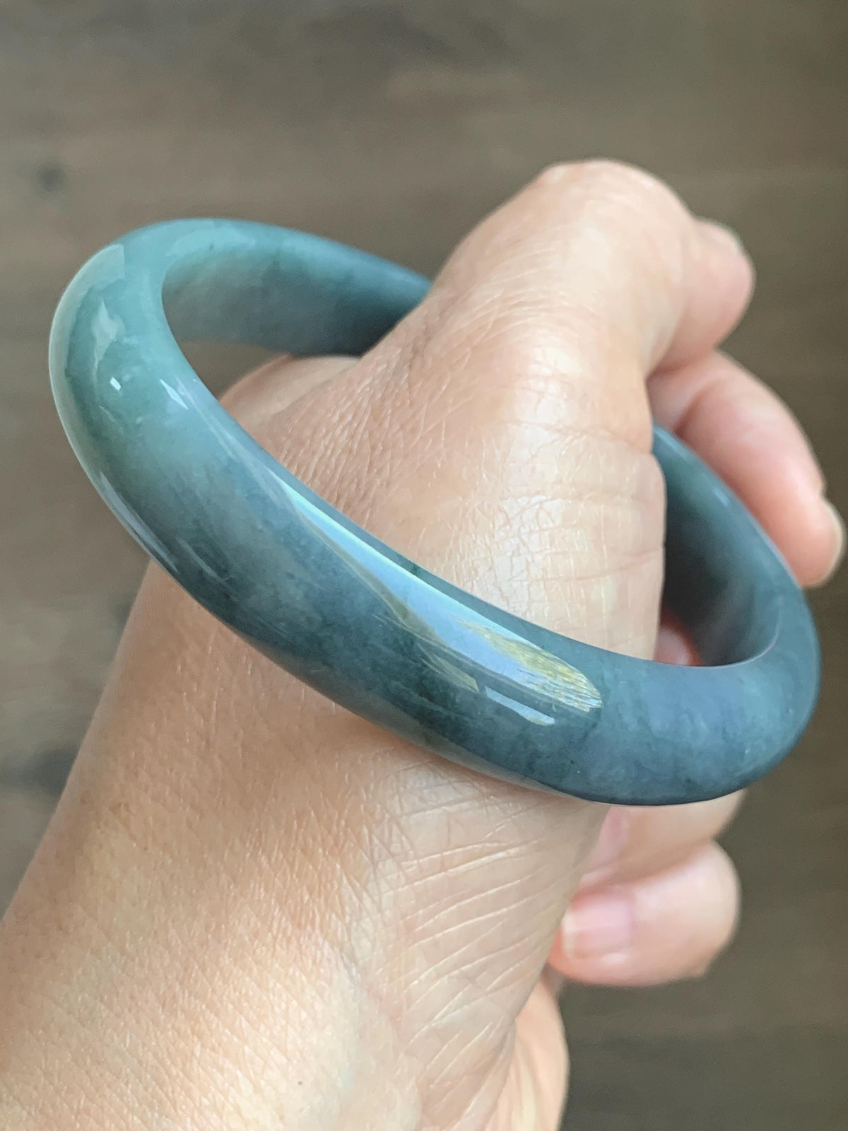 Certified Natural Grade A Guatemalan Icy Dusty Teal Blue & Green Marbled Jade Jadeite Wide Bangle Bracelet 58.3mm 7.2” 46g 天然冰危蓝飘绿翡翠正圈手镯 939