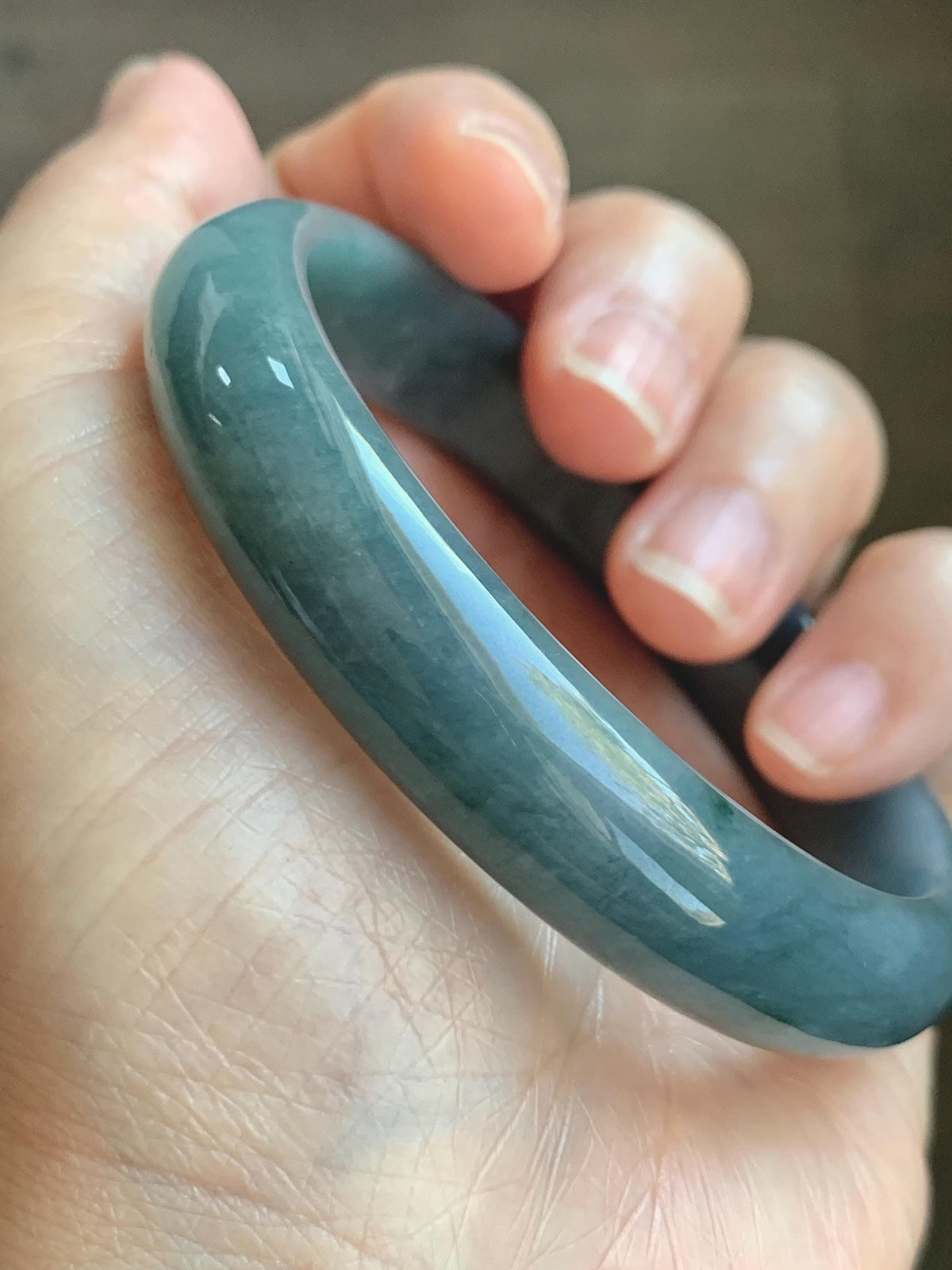 Certified Natural Grade A Guatemalan Icy Dusty Teal Blue & Green Marbled Jade Jadeite Wide Bangle Bracelet 58.3mm 7.2” 46g 天然冰危蓝飘绿翡翠正圈手镯 939