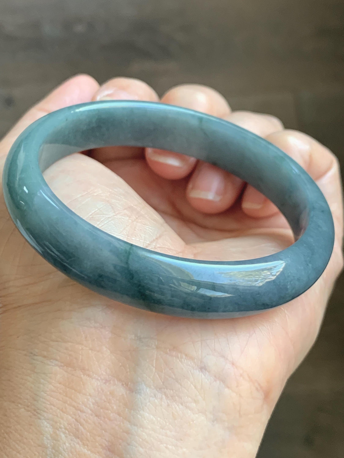 Certified Natural Grade A Guatemalan Icy Dusty Teal Blue & Green Marbled Jade Jadeite Wide Bangle Bracelet 58.3mm 7.2” 46g 天然冰危蓝飘绿翡翠正圈手镯 939