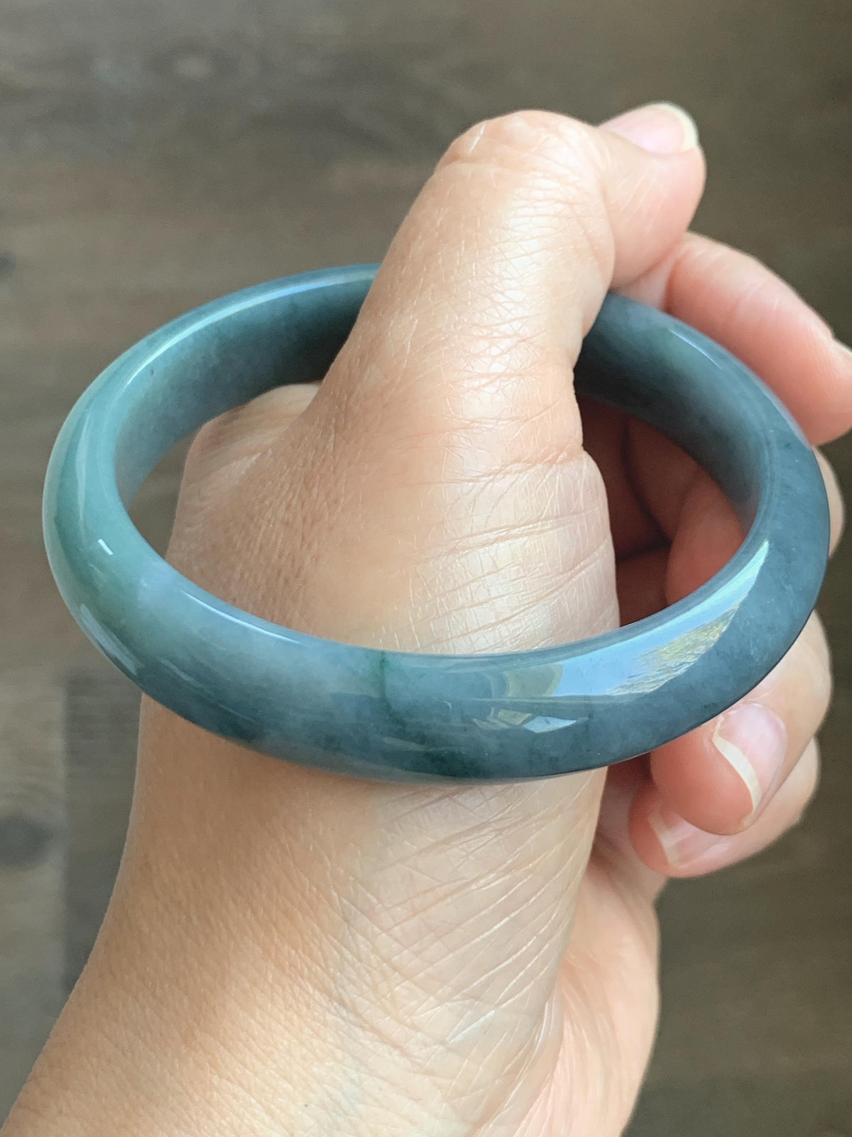 Certified Natural Grade A Guatemalan Icy Dusty Teal Blue & Green Marbled Jade Jadeite Wide Bangle Bracelet 58.3mm 7.2” 46g 天然冰危蓝飘绿翡翠正圈手镯 939