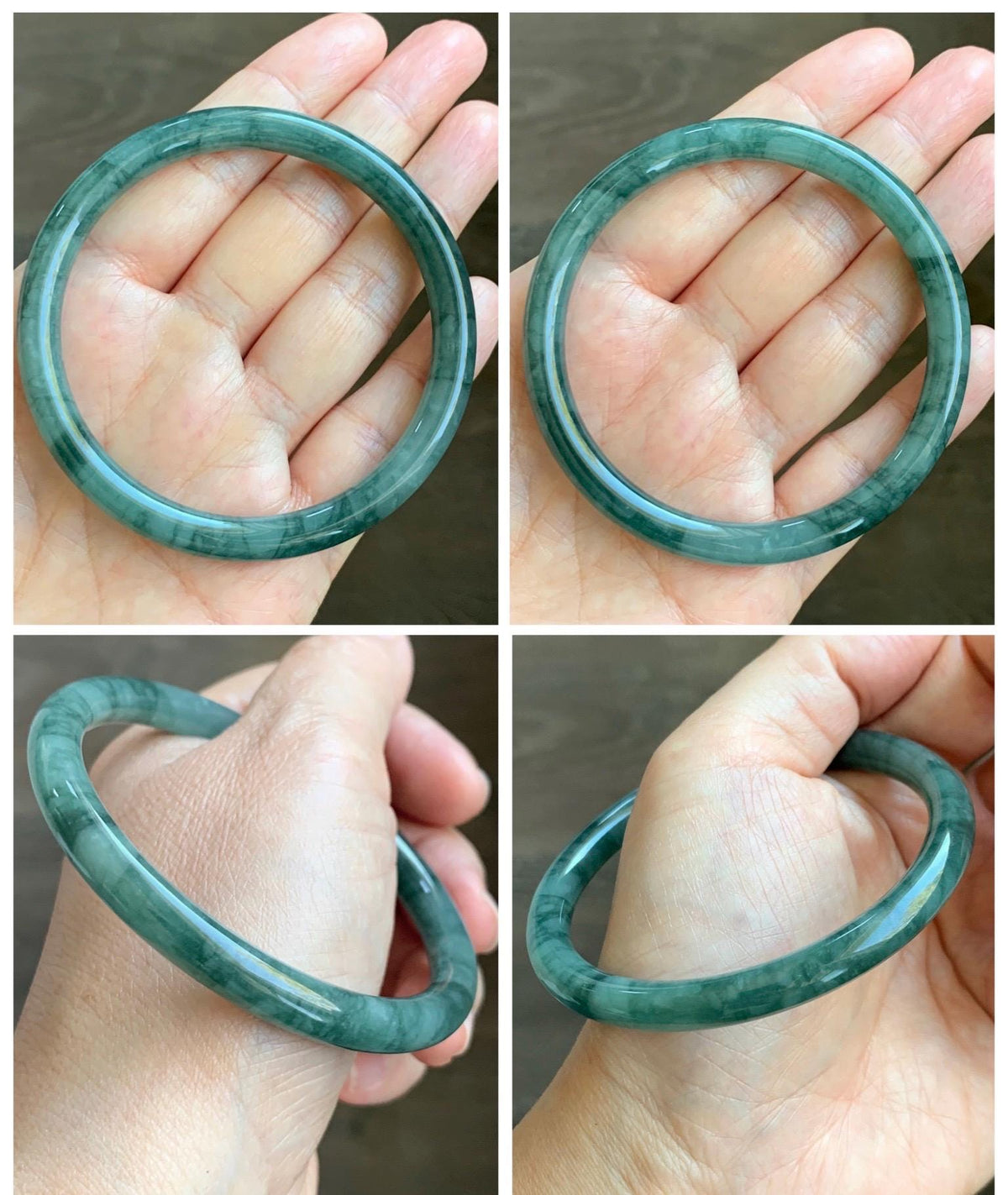 Certified Natural Grade A Guatemalan Icy Translucent Dark Dusty Teal Green Jade Jadeite Bangle Bracelet 58.83mm 7.27” 26.5g 天然冰危深蓝绿翡翠圆条手镯935