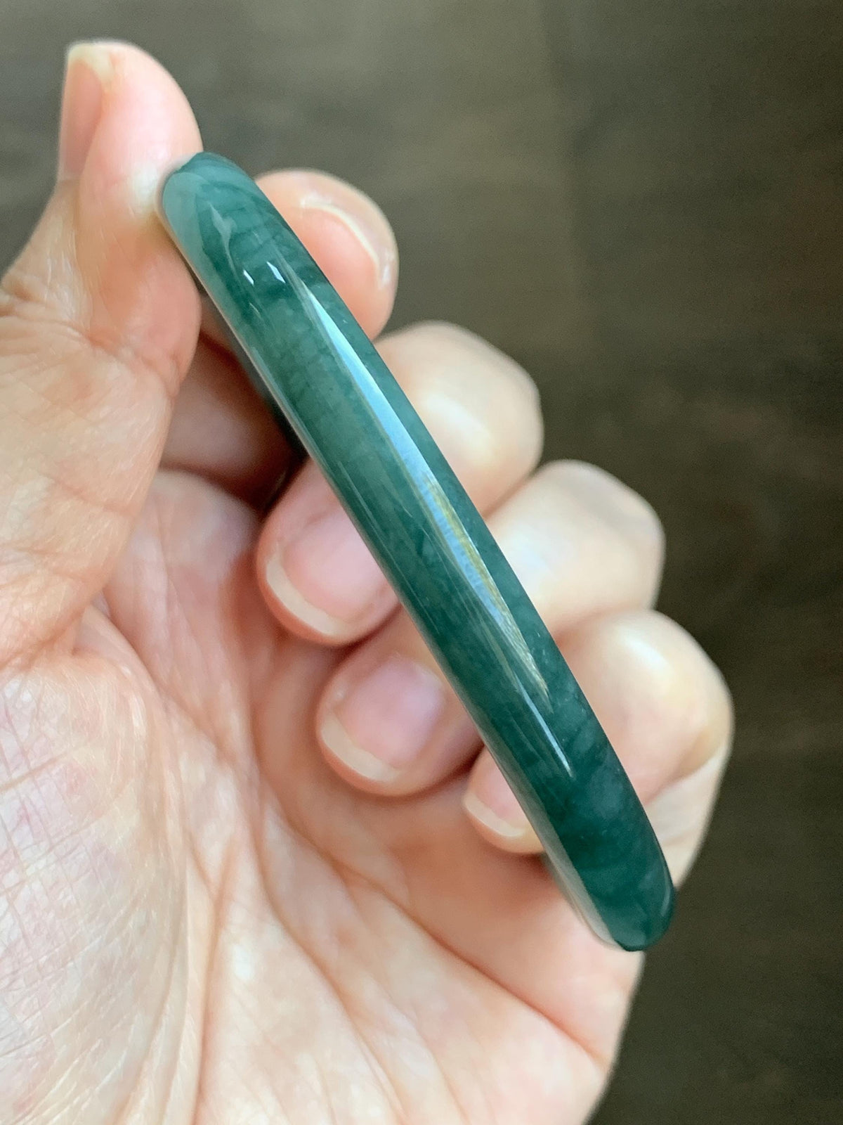 Certified Natural Grade A Guatemalan Icy Translucent Dark Dusty Teal Green Jade Jadeite Bangle Bracelet 58.83mm 7.27” 26.5g 天然冰危深蓝绿翡翠圆条手镯935
