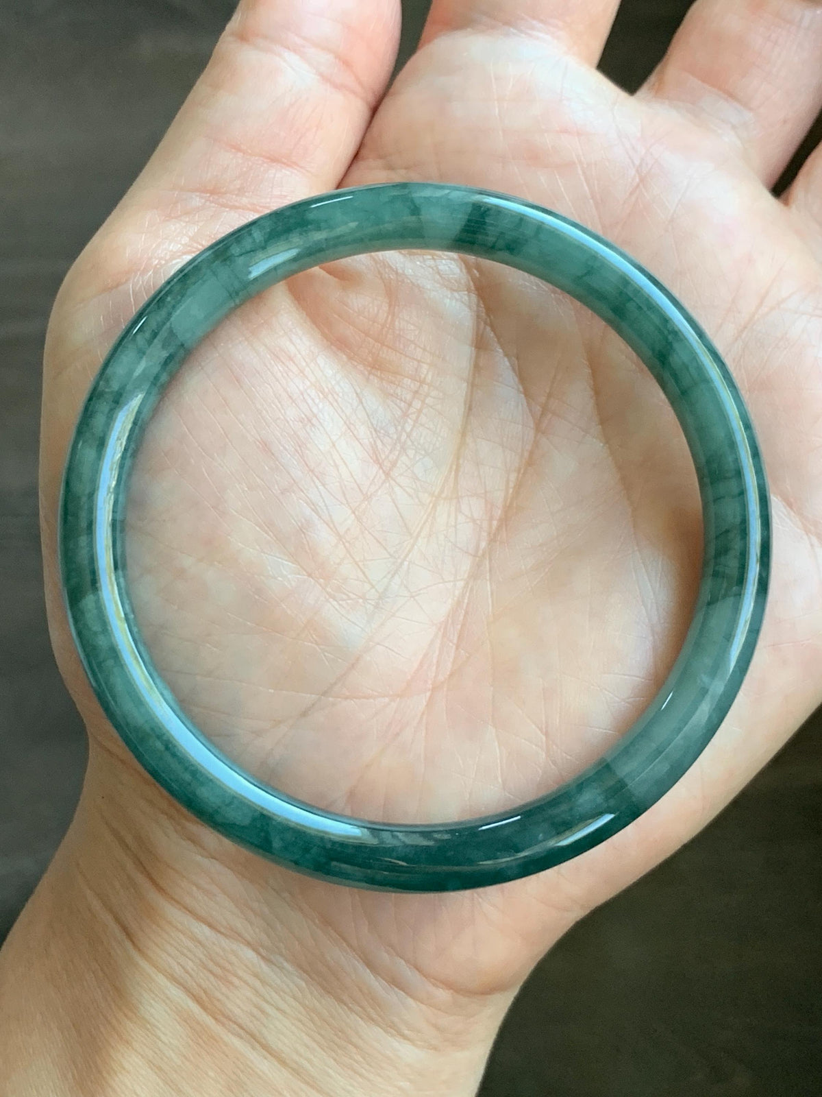 Certified Natural Grade A Guatemalan Icy Translucent Dark Dusty Teal Green Jade Jadeite Bangle Bracelet 58.83mm 7.27” 26.5g 天然冰危深蓝绿翡翠圆条手镯935