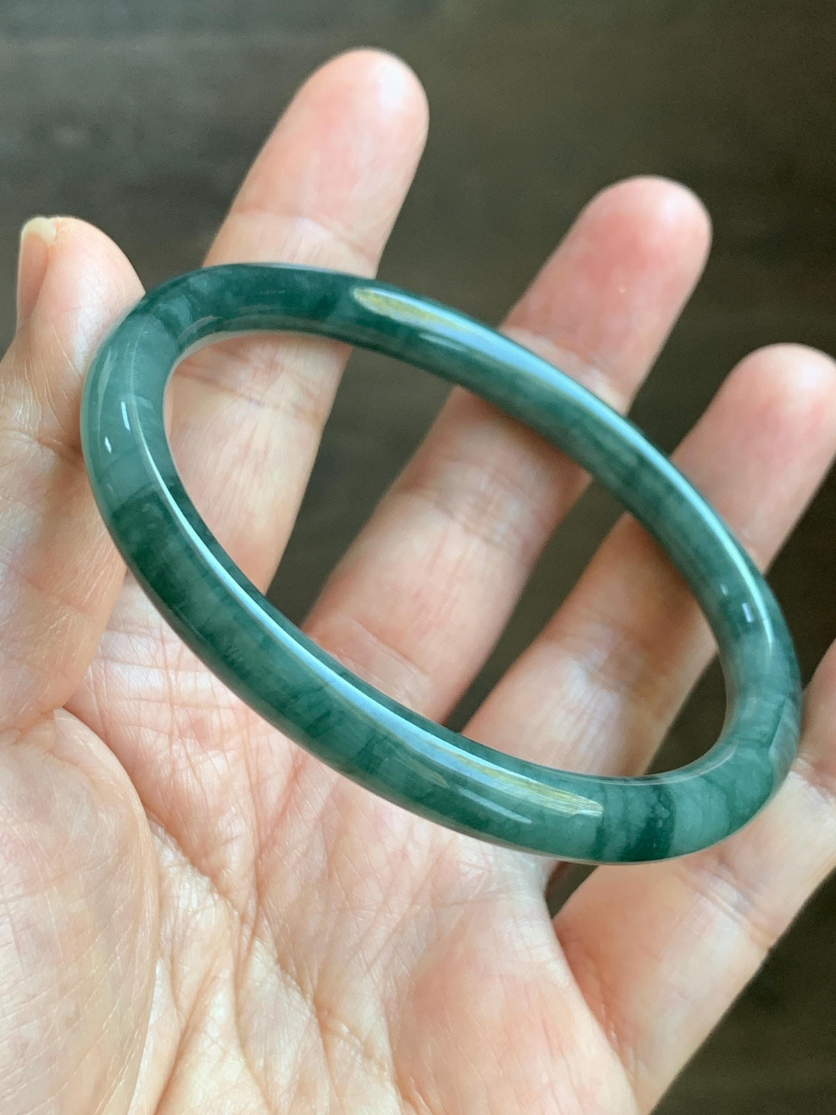 Certified Natural Grade A Guatemalan Icy Translucent Dark Dusty Teal Green Jade Jadeite Bangle Bracelet 58.83mm 7.27” 26.5g 天然冰危深蓝绿翡翠圆条手镯935
