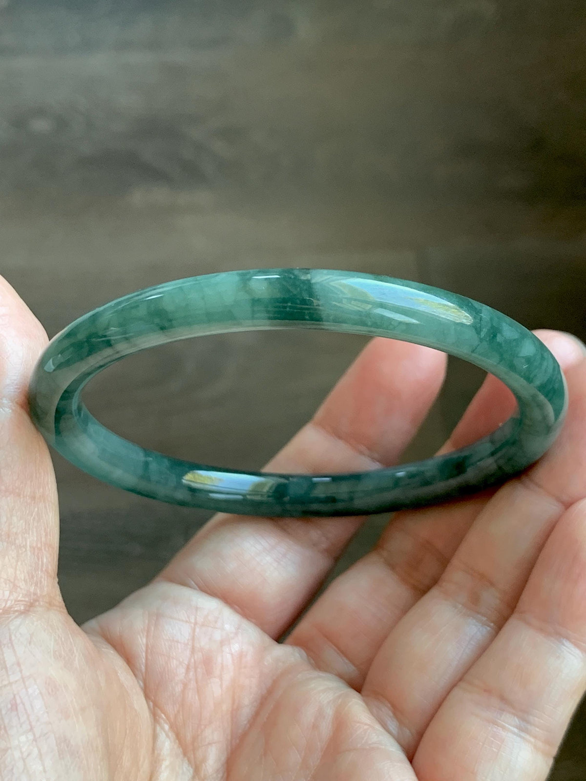 Certified Natural Grade A Guatemalan Icy Translucent Dark Dusty Teal Green Jade Jadeite Bangle Bracelet 58.83mm 7.27” 26.5g 天然冰危深蓝绿翡翠圆条手镯935