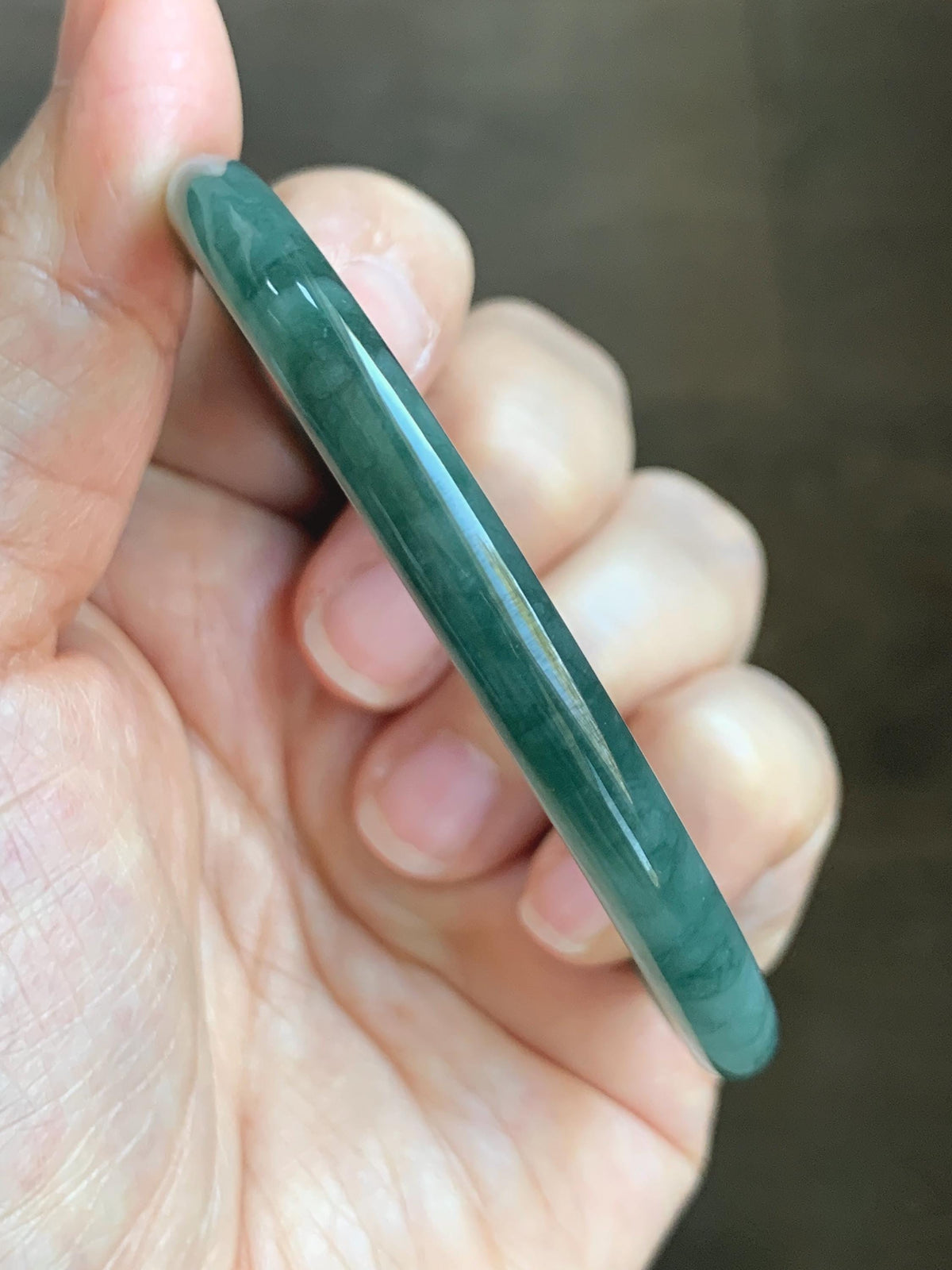 Certified Natural Grade A Guatemalan Icy Translucent Dark Dusty Teal Green Jade Jadeite Bangle Bracelet 59.83mm 7.4” 23g 天然冰危深蓝绿翡翠圆条手镯 937