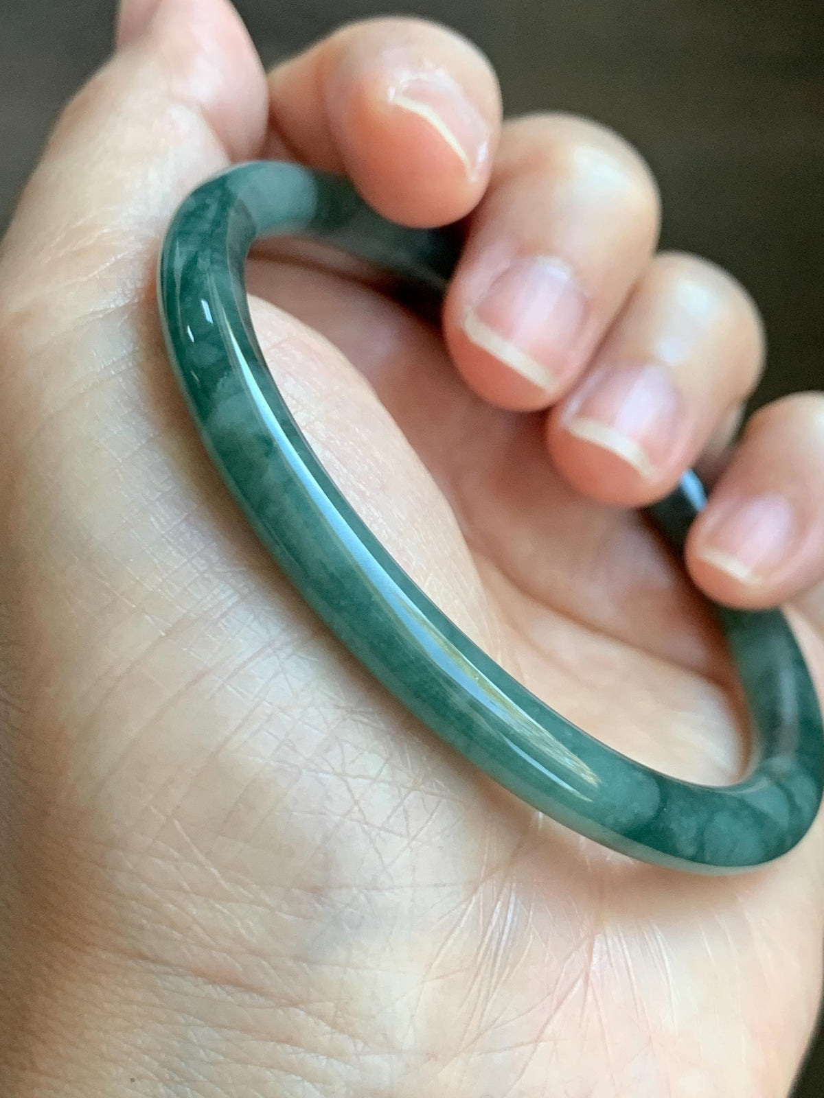 Certified Natural Grade A Guatemalan Icy Translucent Dark Dusty Teal Green Jade Jadeite Bangle Bracelet 59.83mm 7.4” 23g 天然冰危深蓝绿翡翠圆条手镯 937