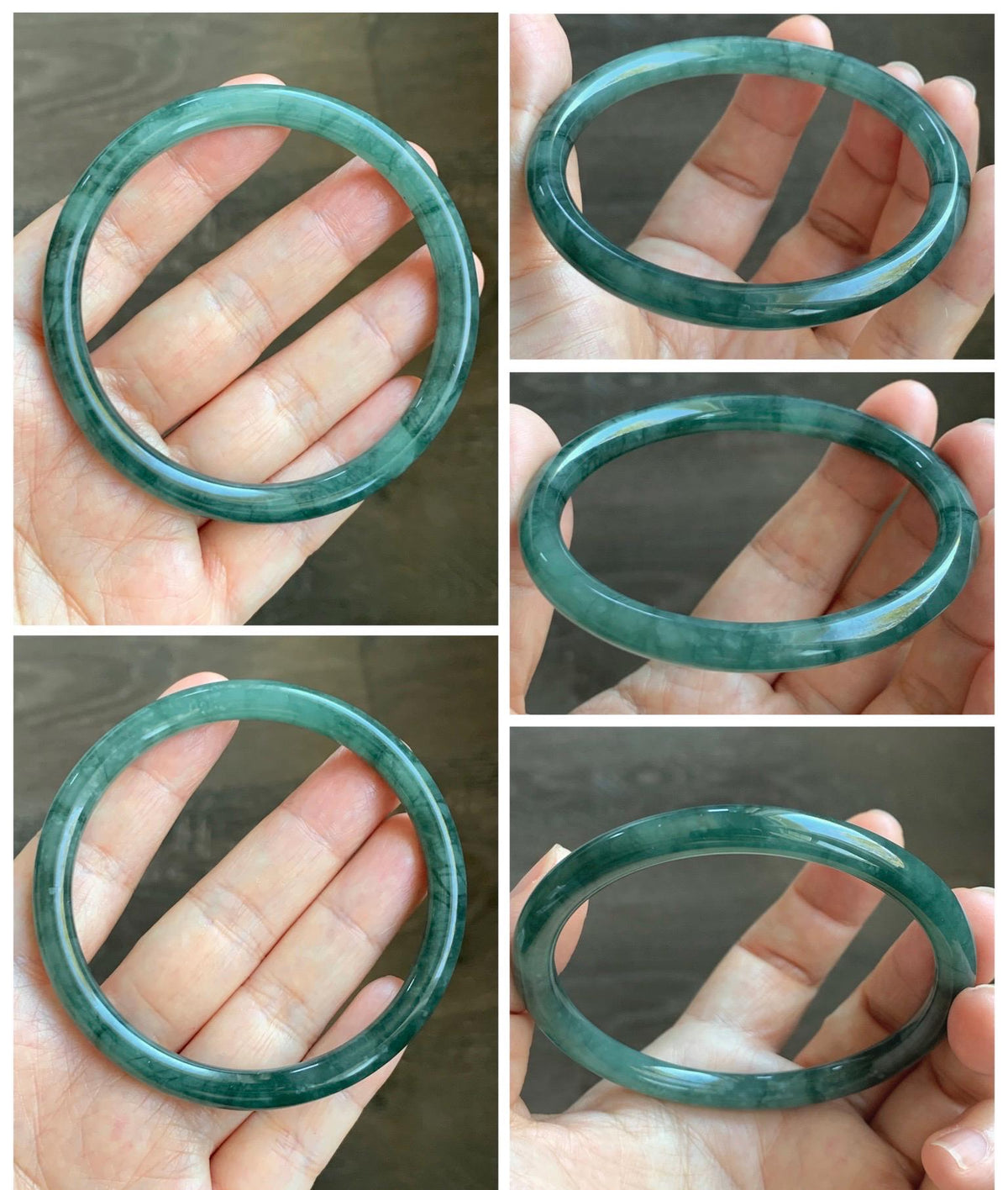 Certified Natural Grade A Guatemalan Icy Translucent Dark Dusty Teal Green Jade Jadeite Bangle Bracelet 59.78mm 7.4” 24.9g 天然冰危深蓝绿翡翠圆条手镯936