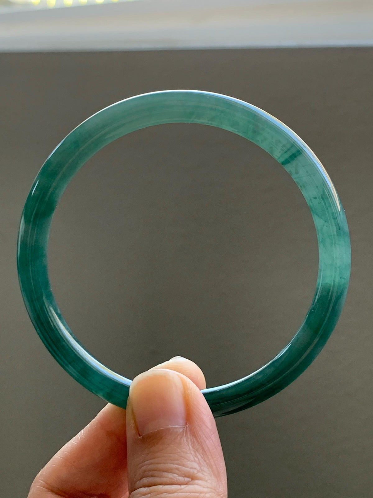 Certified Natural Grade A Guatemalan Icy Translucent Dark Dusty Teal Green Jade Jadeite Bangle Bracelet 59.78mm 7.4” 24.9g 天然冰危深蓝绿翡翠圆条手镯936