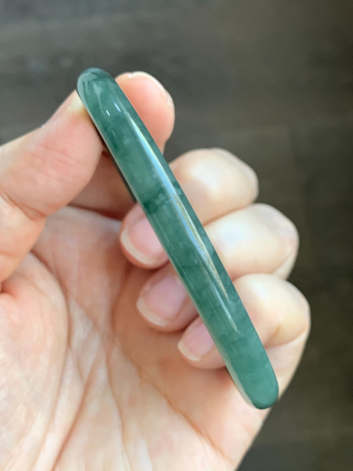 Certified Natural Grade A Guatemalan Icy Translucent Dark Dusty Teal Green Jade Jadeite Bangle Bracelet 59.78mm 7.4” 24.9g 天然冰危深蓝绿翡翠圆条手镯936
