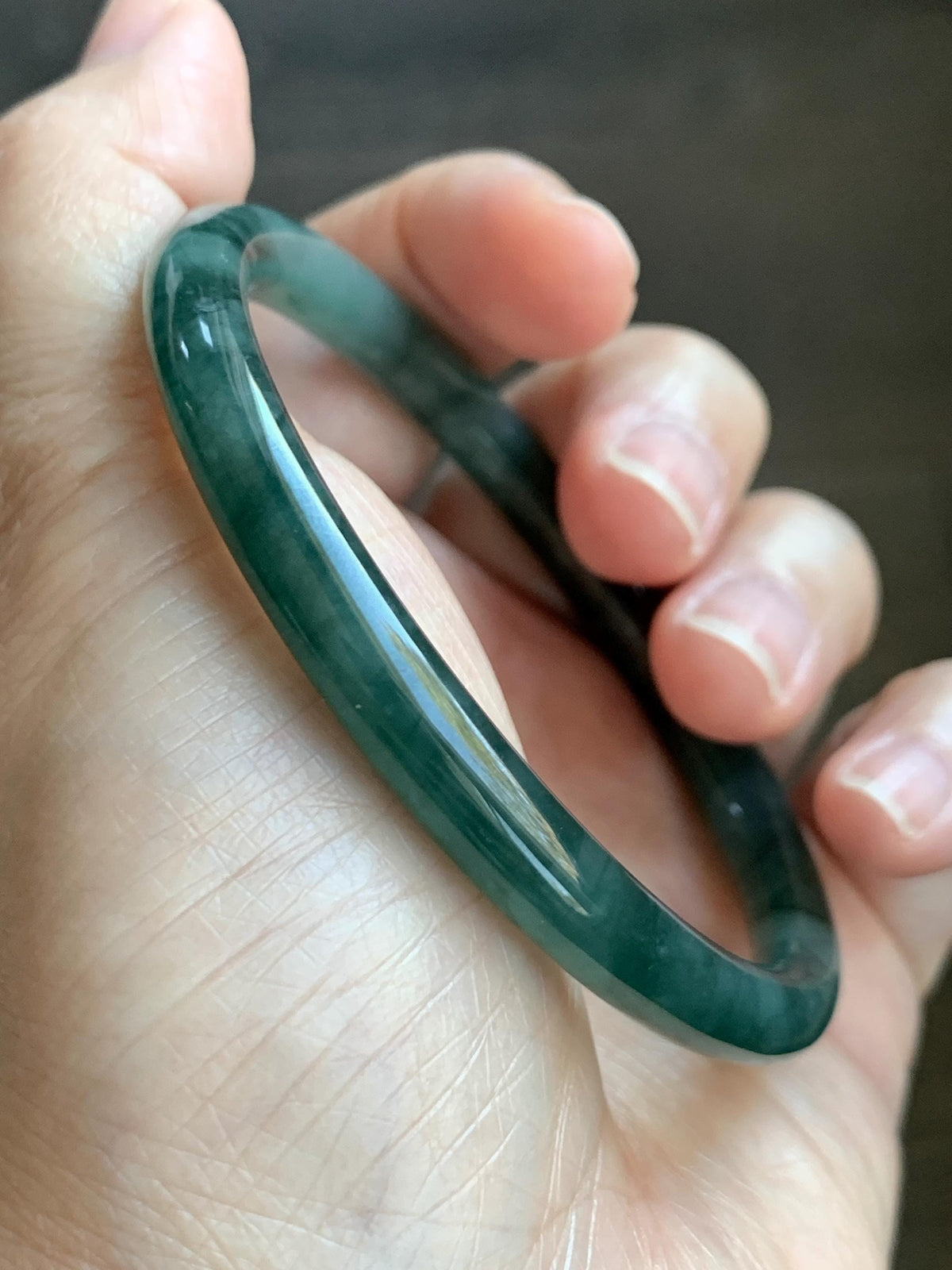 Certified Natural Grade A Guatemalan Icy Translucent Dark Dusty Teal Green Jade Jadeite Bangle Bracelet 59.78mm 7.4” 24.9g 天然冰危深蓝绿翡翠圆条手镯936