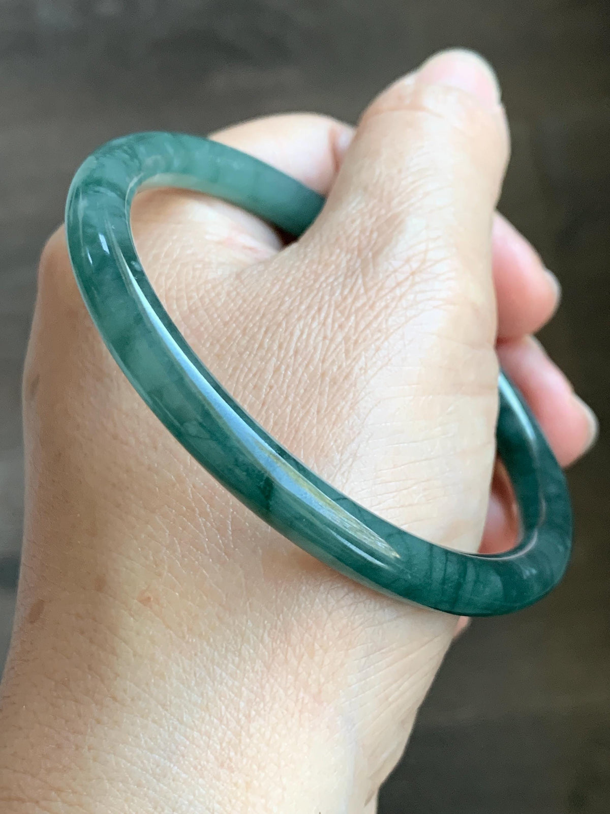 Certified Natural Grade A Guatemalan Icy Translucent Dark Dusty Teal Green Jade Jadeite Bangle Bracelet 59.78mm 7.4” 24.9g 天然冰危深蓝绿翡翠圆条手镯936
