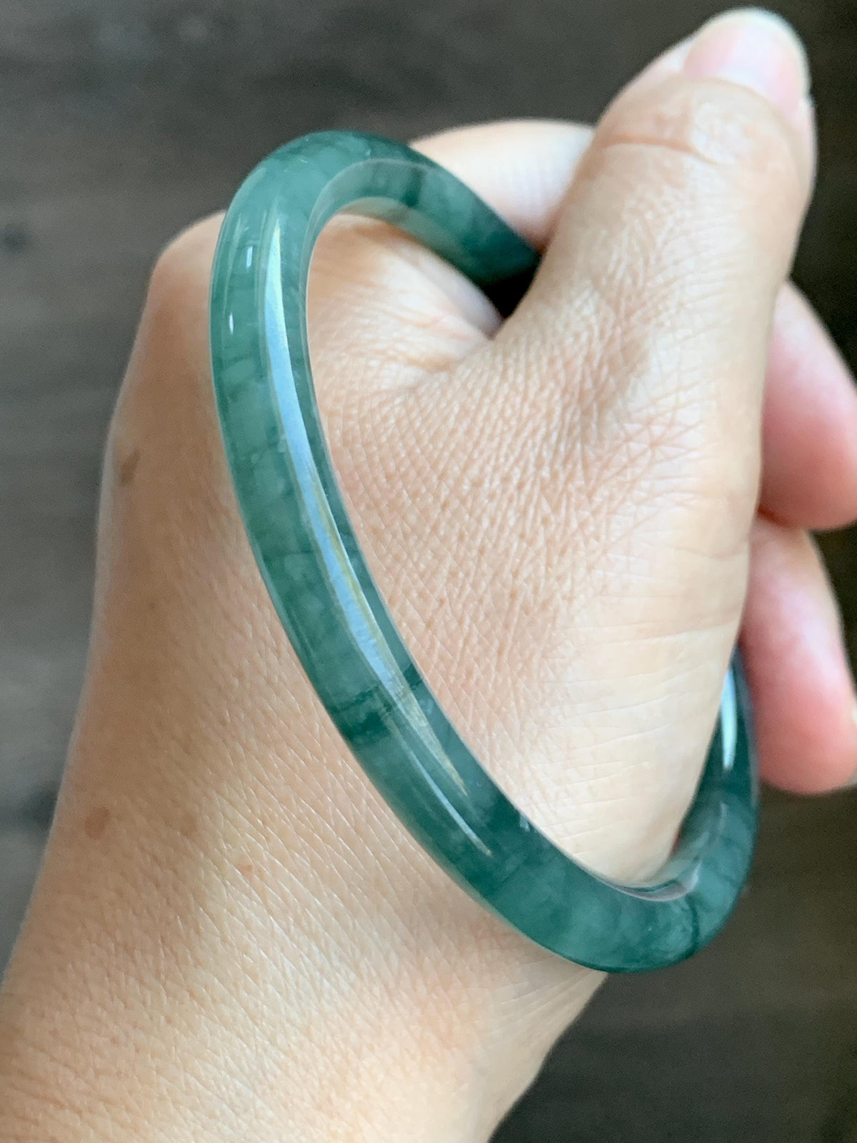 Certified Natural Grade A Guatemalan Icy Translucent Dark Dusty Teal Green Jade Jadeite Bangle Bracelet 59.78mm 7.4” 24.9g 天然冰危深蓝绿翡翠圆条手镯936