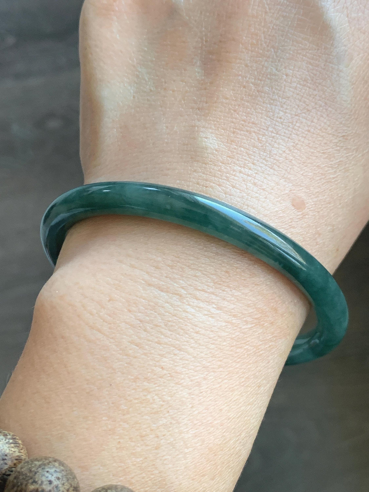 Certified Natural Grade A Guatemalan Icy Translucent Dark Dusty Teal Green Jade Jadeite Bangle Bracelet 59.78mm 7.4” 24.9g 天然冰危深蓝绿翡翠圆条手镯936